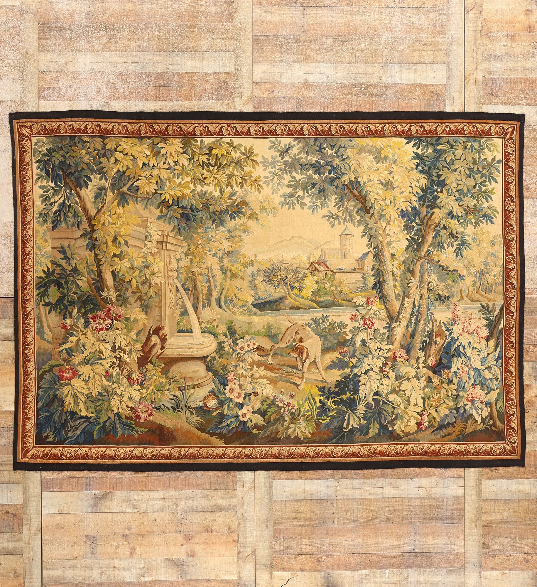 7 x 10 Antique French Aubusson Verdure Tapestry 78831