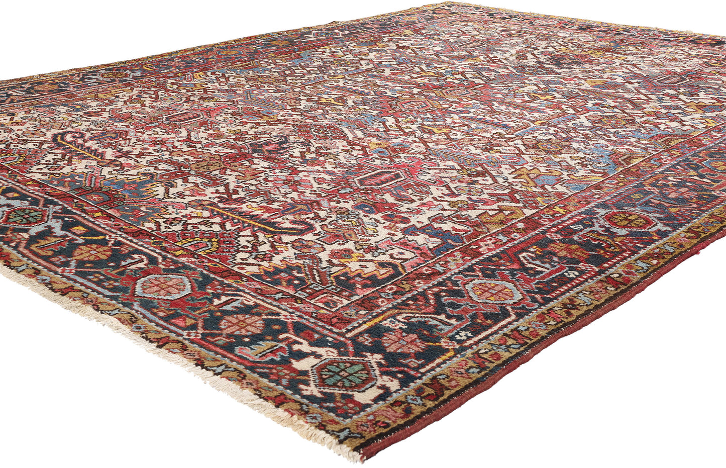 8 x 10 Antique Ivory Persian Dragon Heriz Rug 90004