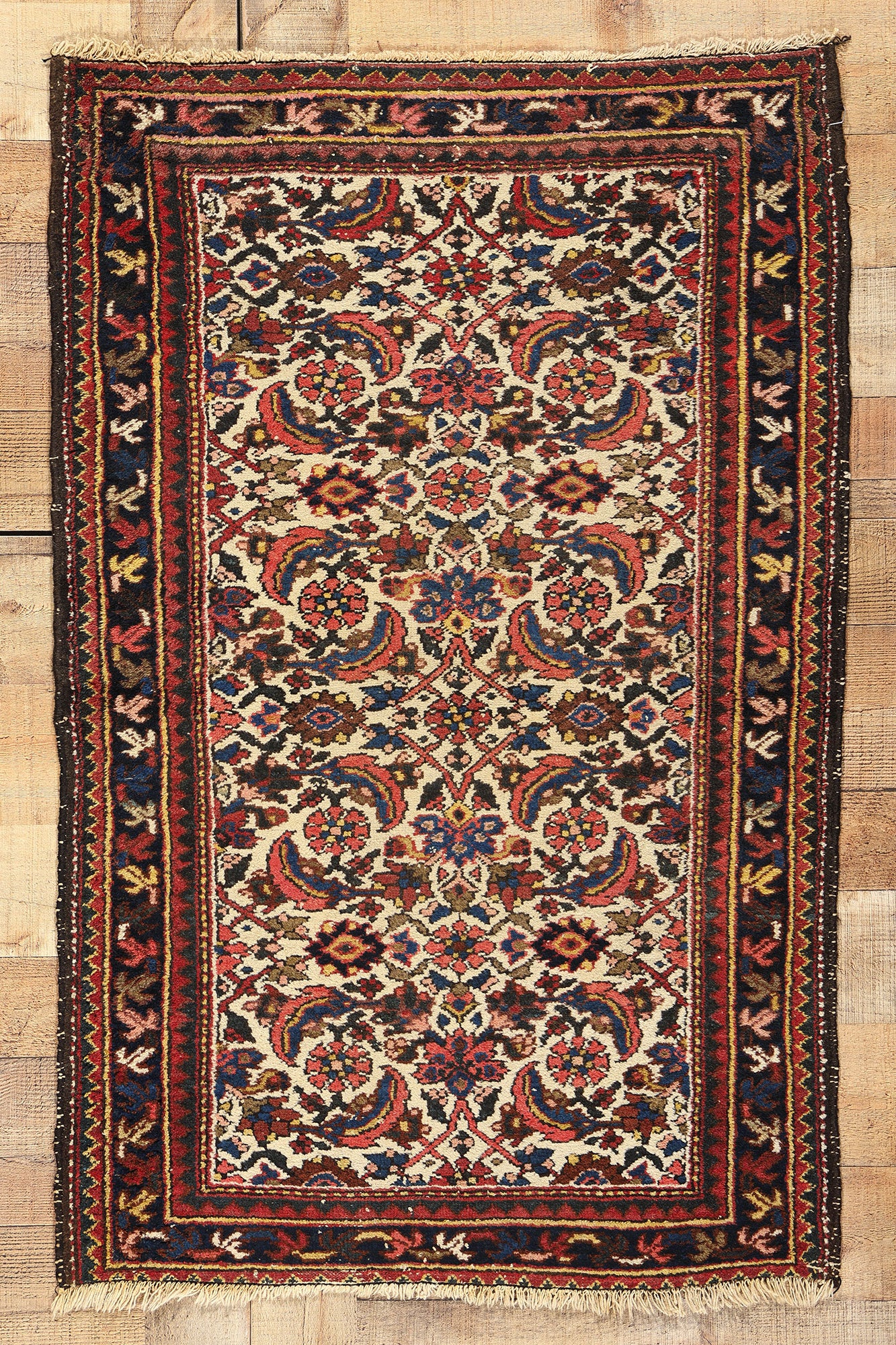 3 x 4 Antique Ivory Persian Hamadan Rug 78419