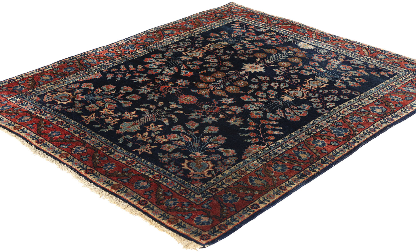 3 x 4 Antique Navy Blue Persian Mohajeran Sarouk Rug 78763