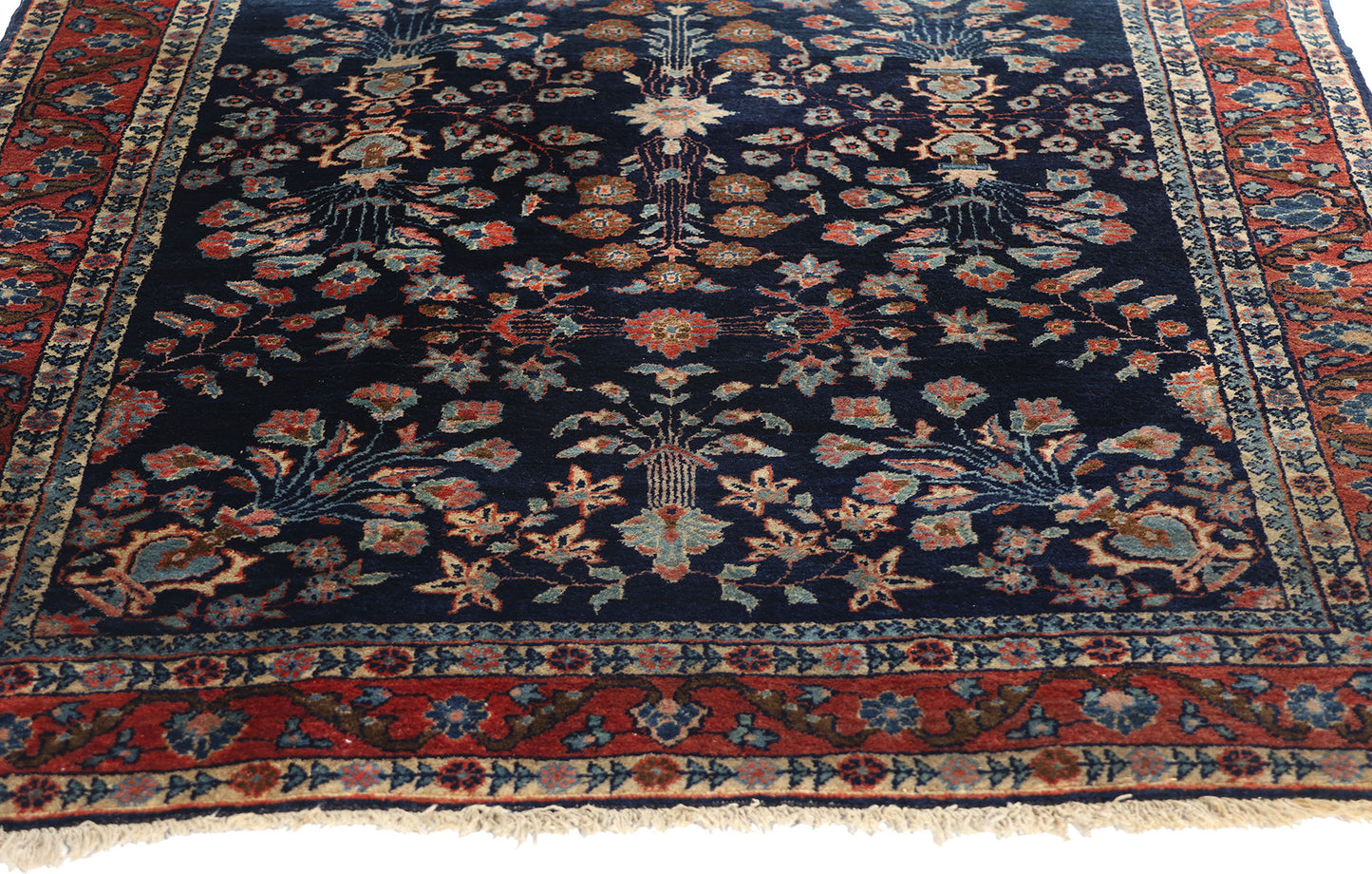 3 x 4 Antique Navy Blue Persian Mohajeran Sarouk Rug 78763