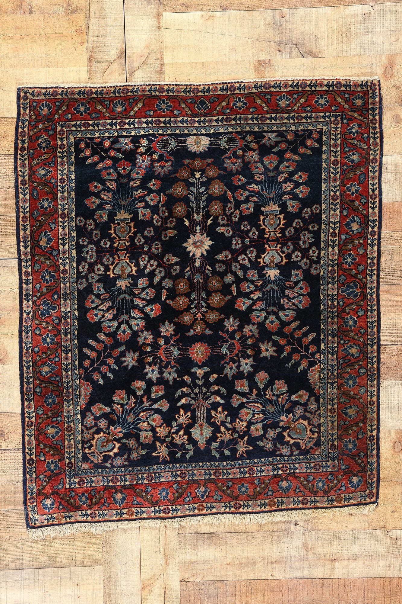 3 x 4 Antique Navy Blue Persian Mohajeran Sarouk Rug 78763