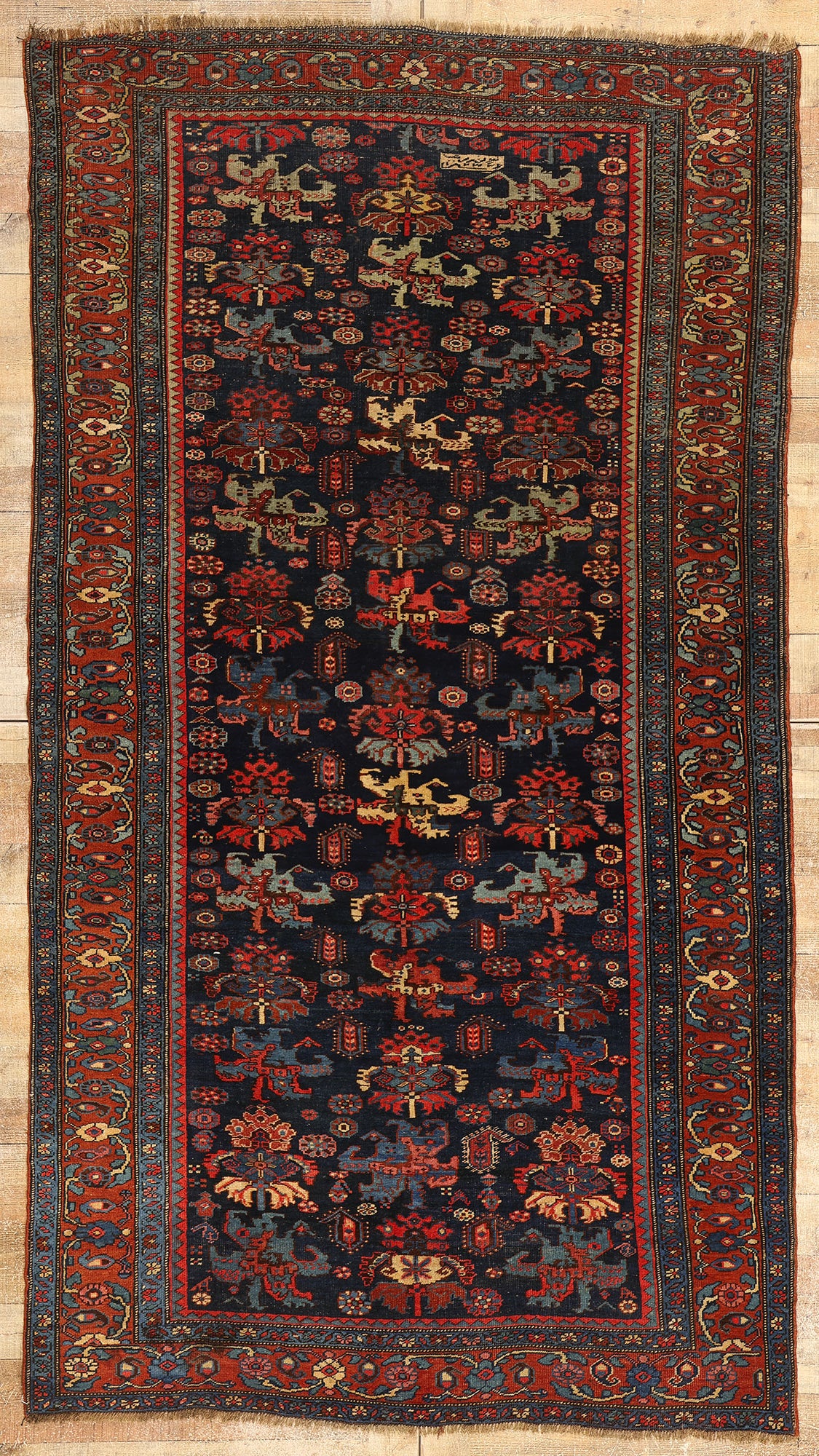 5 x 10 Antique Navy Blue Persian Bijar Rug 76771