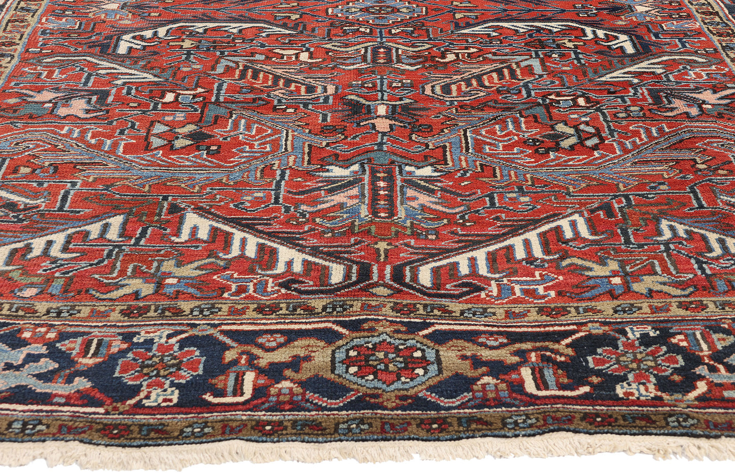 7 x 10 Antique Red Persian Dragon Heriz Rug 90009