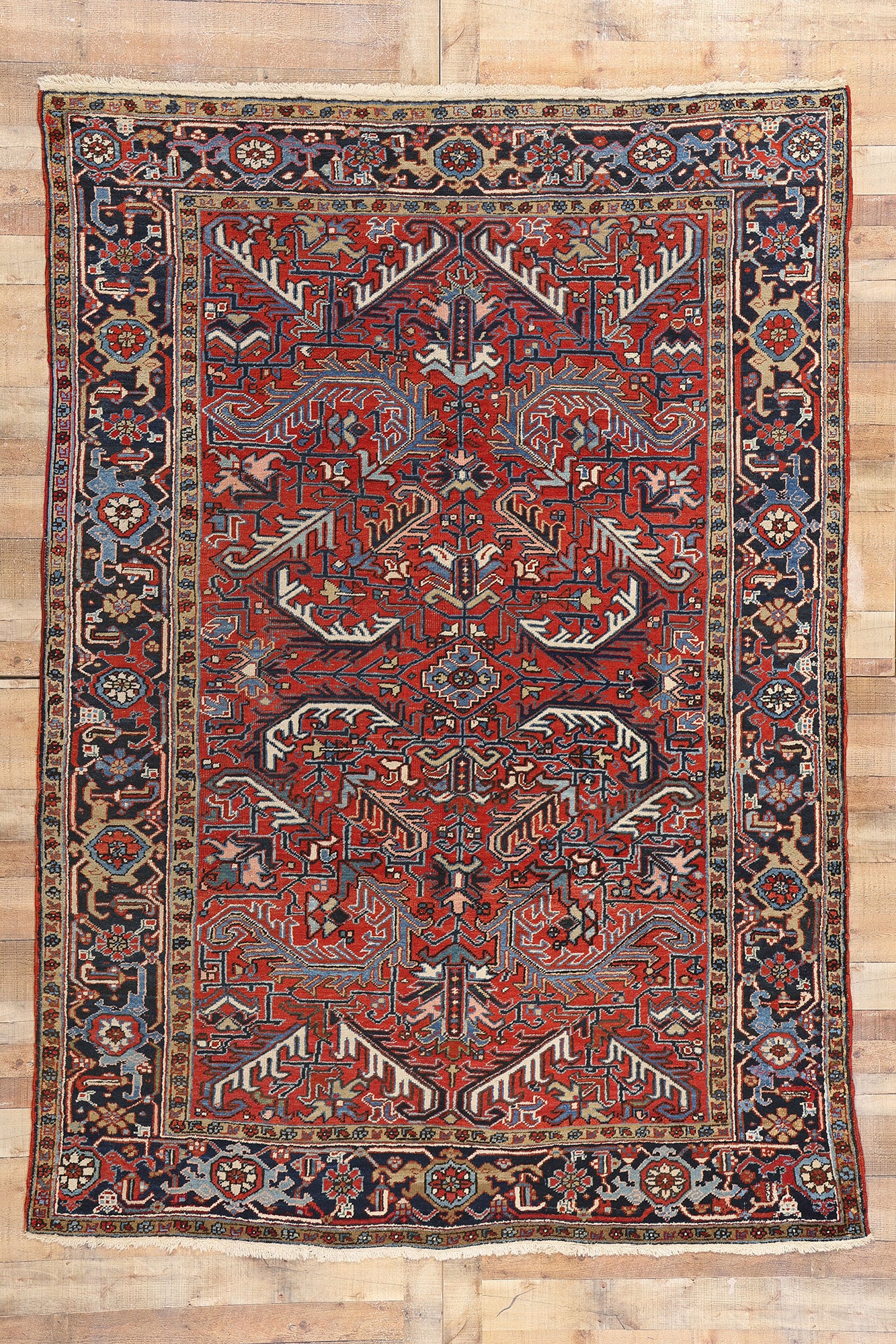 7 x 10 Antique Red Persian Dragon Heriz Rug 90009