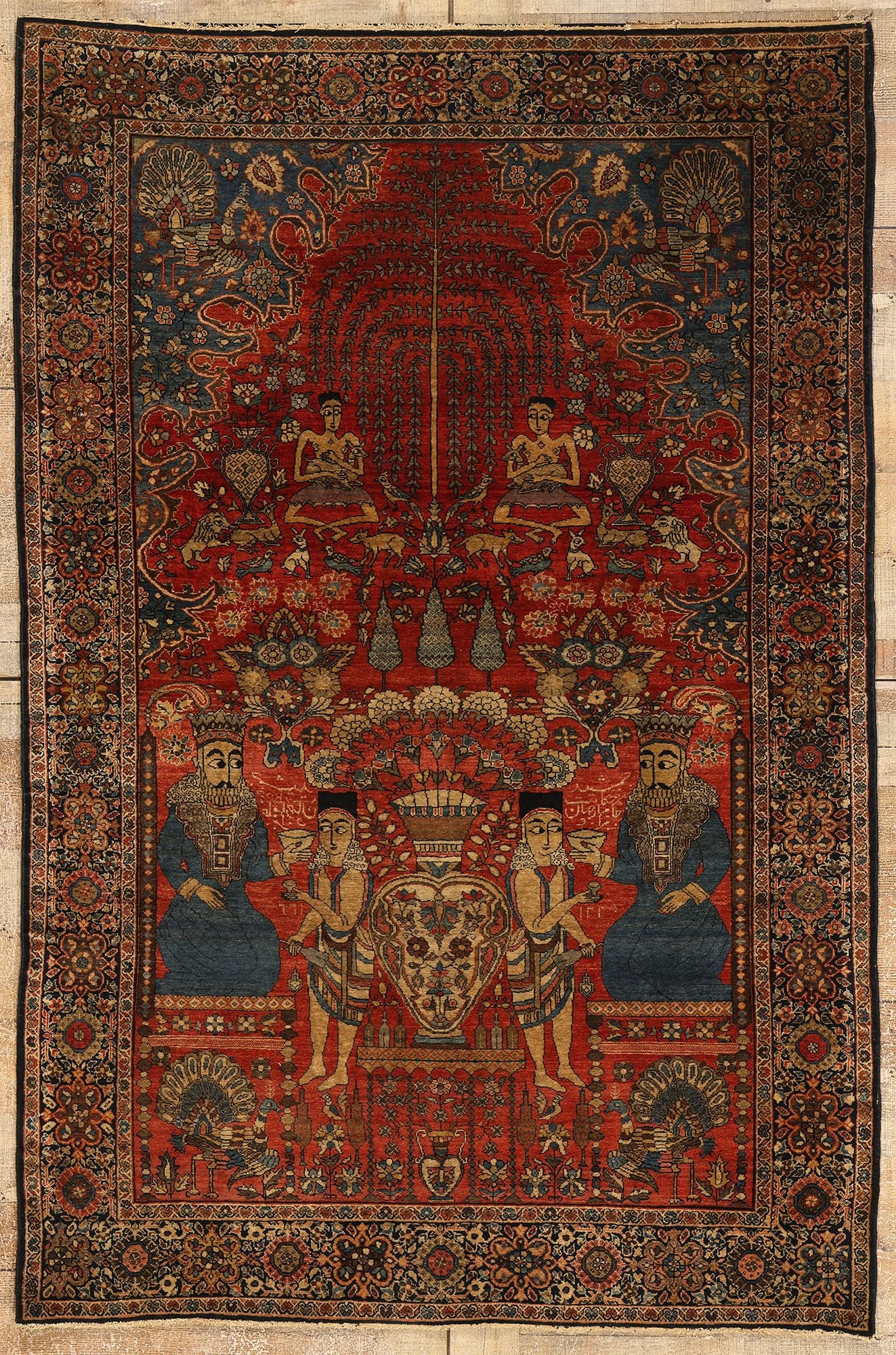 4 x 6 Antique Persian Farahan Pictorial Rug 78724