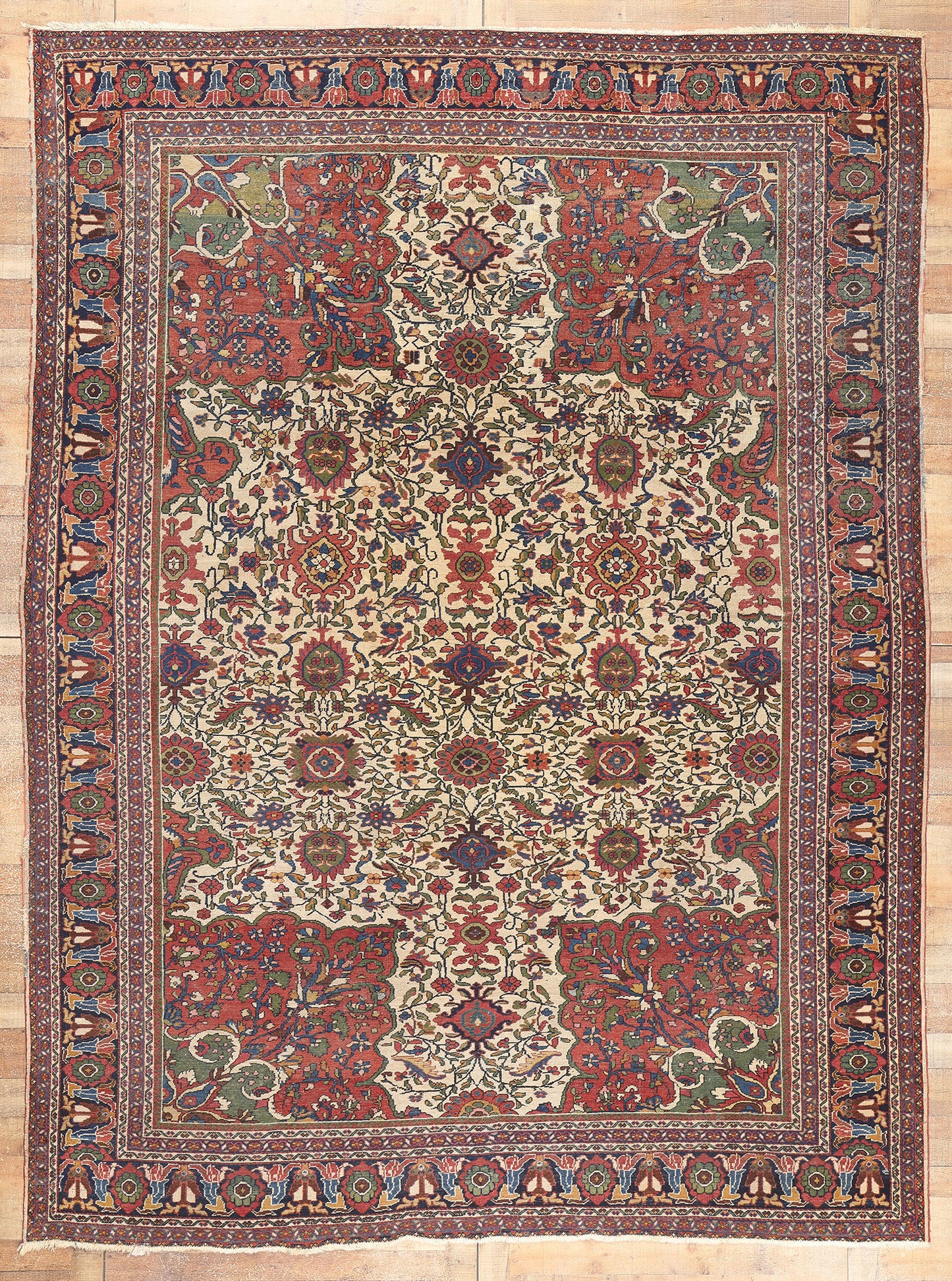 10 x 13 Antique Persian Ivory Mahal Rug 78656