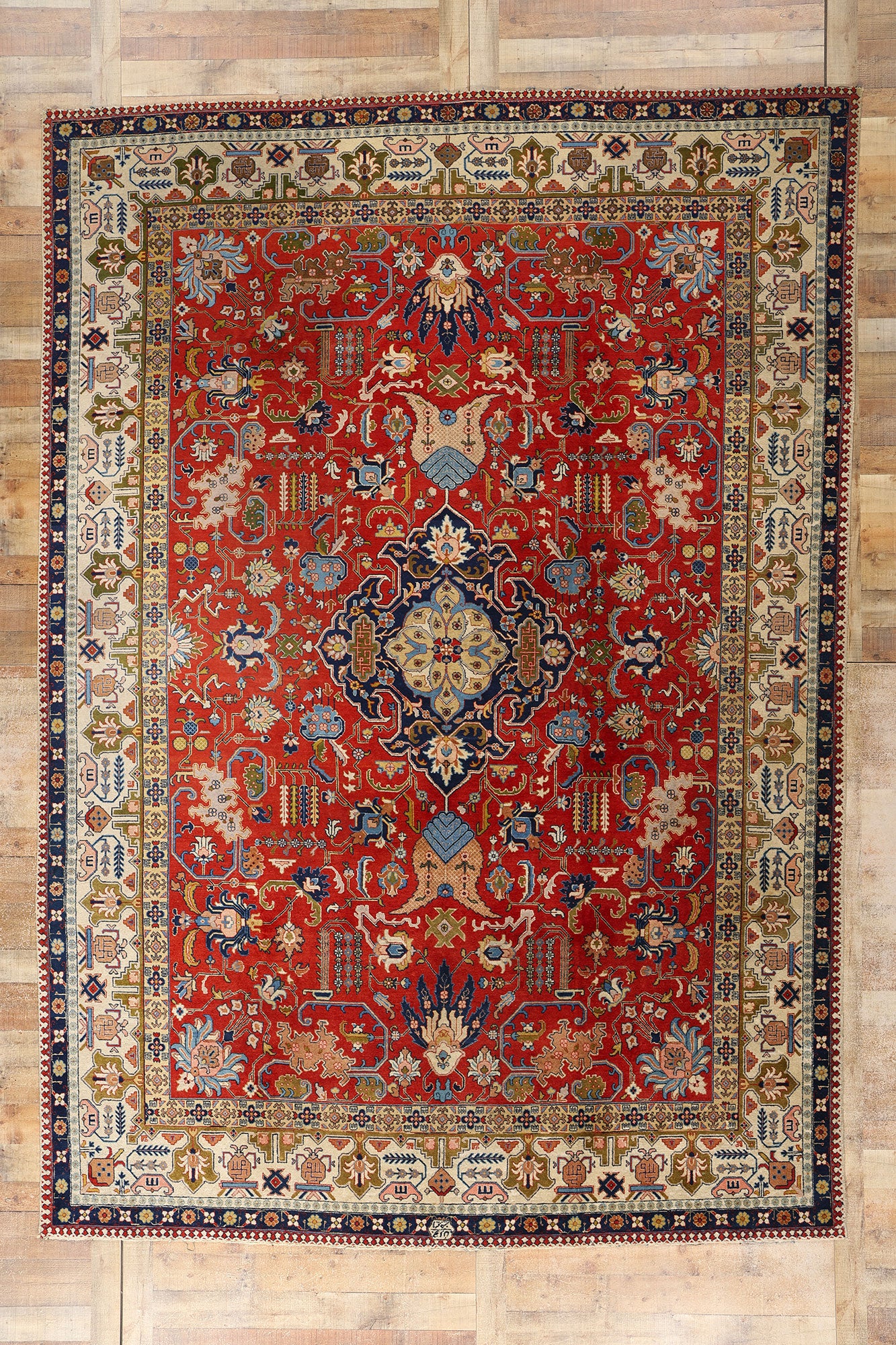 9 x 13 Antique Red Persian Tabriz Rug 78830