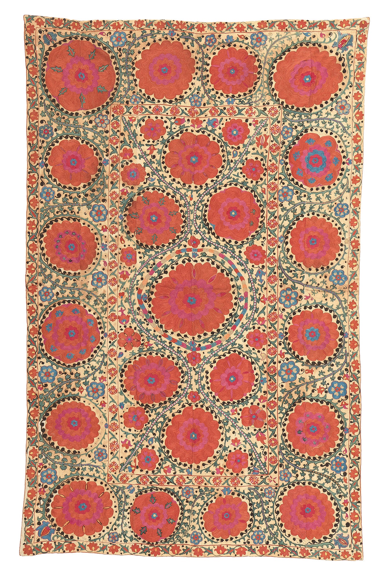 4 x 5 Antique Uzbek Suzani Tapestry 78199
