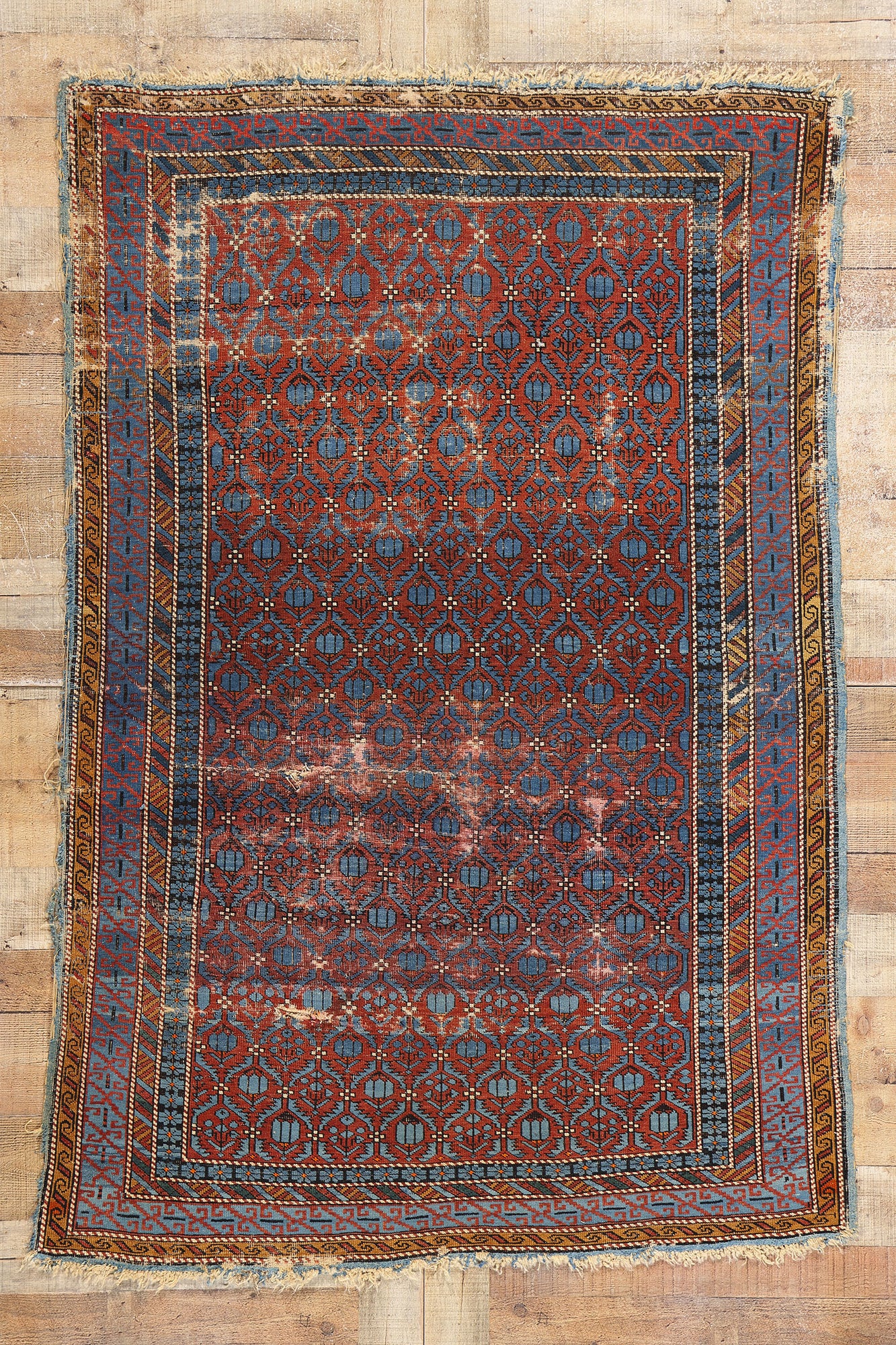 4 x 6 Antique-Worn Persian Kuba Rug 78840