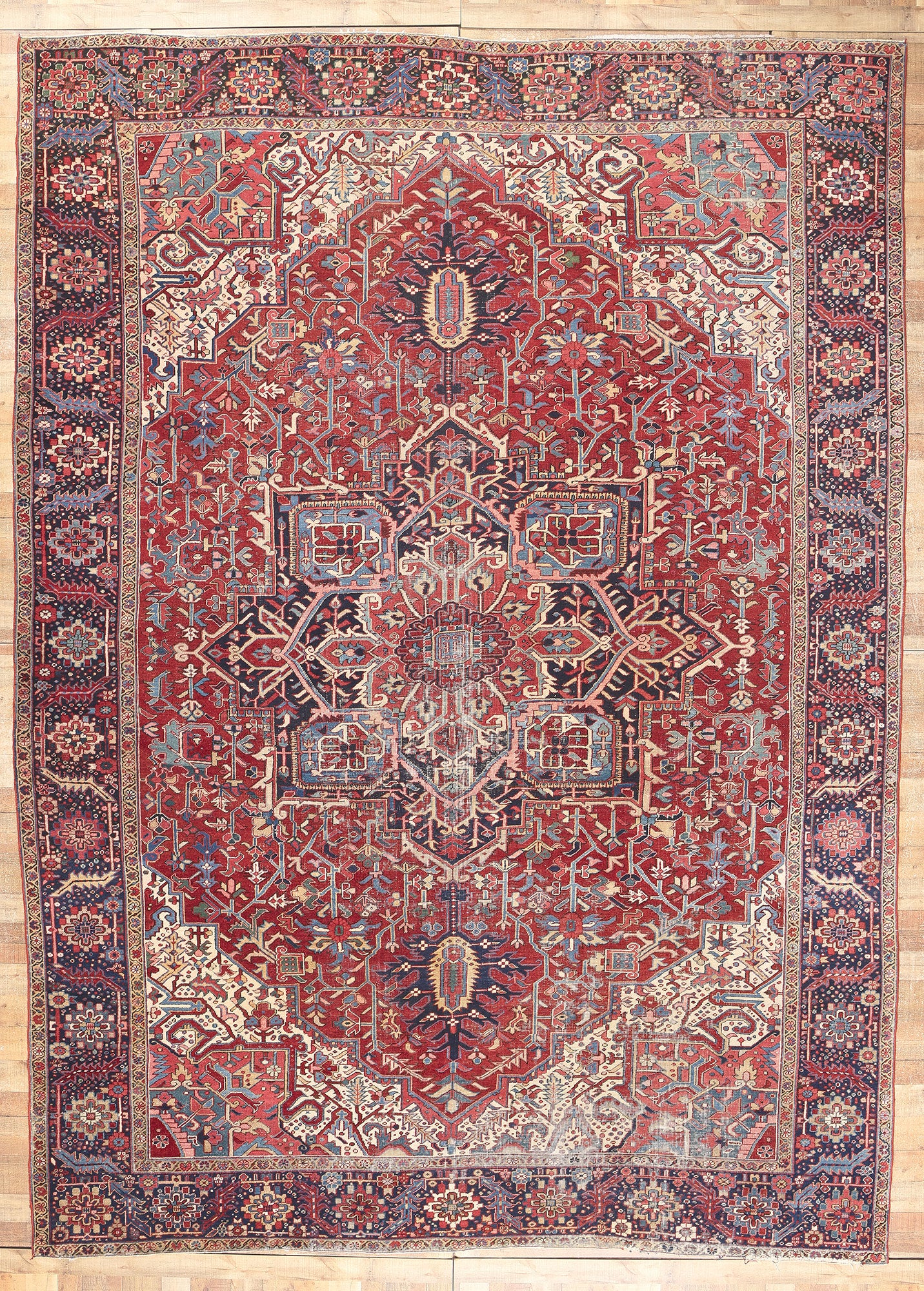 12 x 16 Antique-Worn Persian Heriz Rug 78657