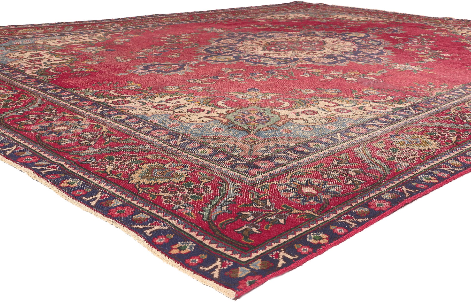 10 x 13 Antique-Worn Persian Tabriz Rug 78088