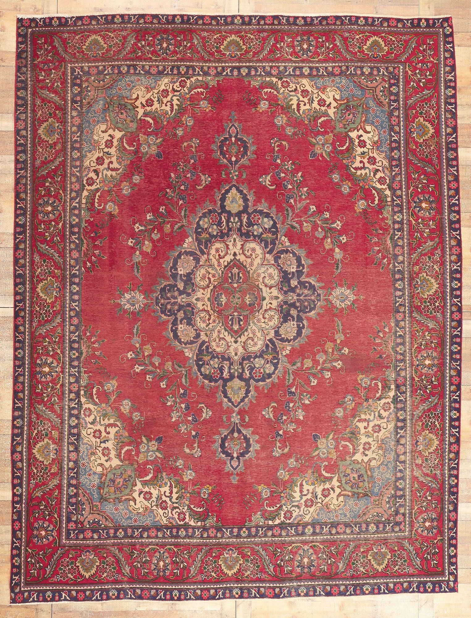 10 x 13 Antique-Worn Persian Tabriz Rug 78088