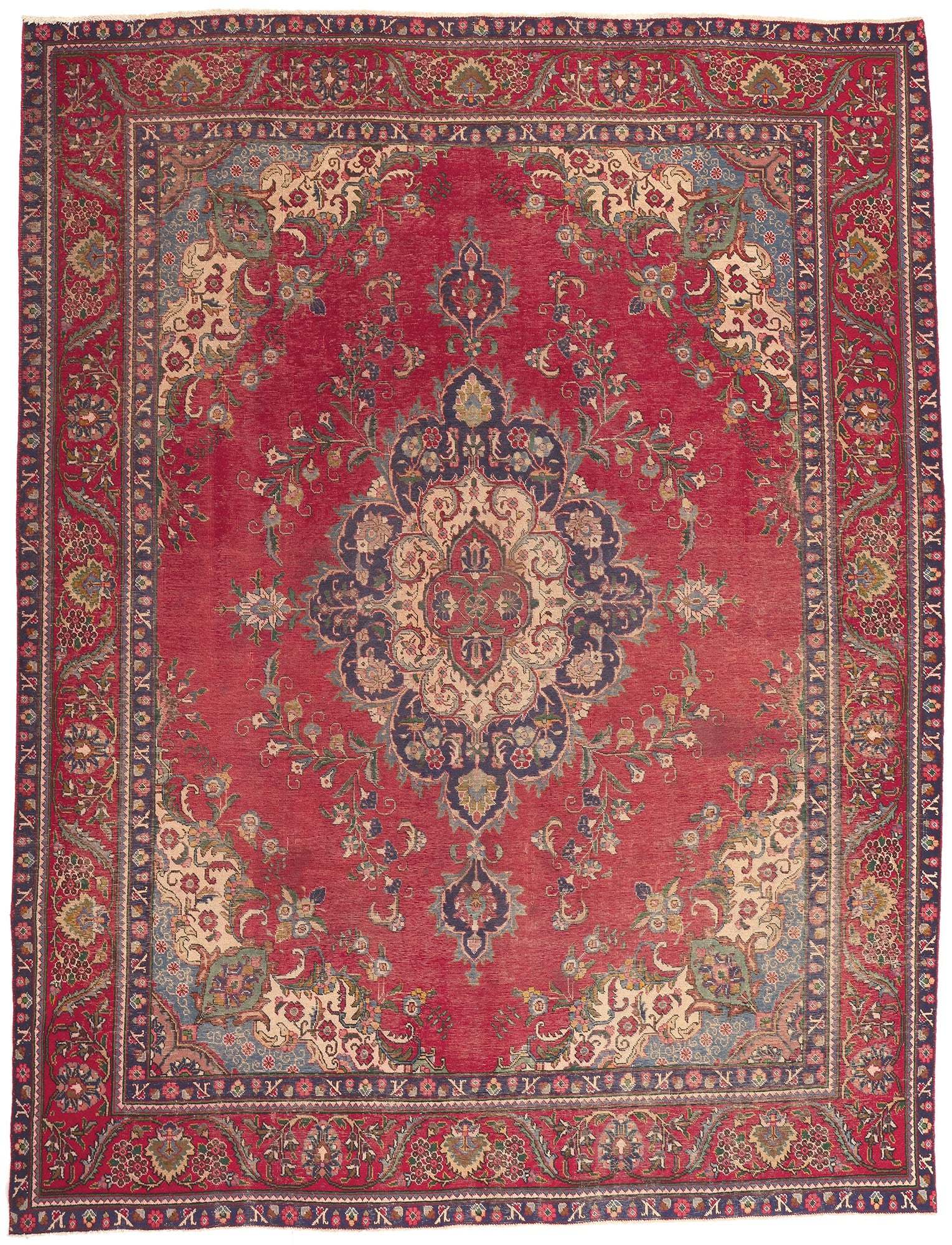 10 x 13 Antique-Worn Persian Tabriz Rug 78088