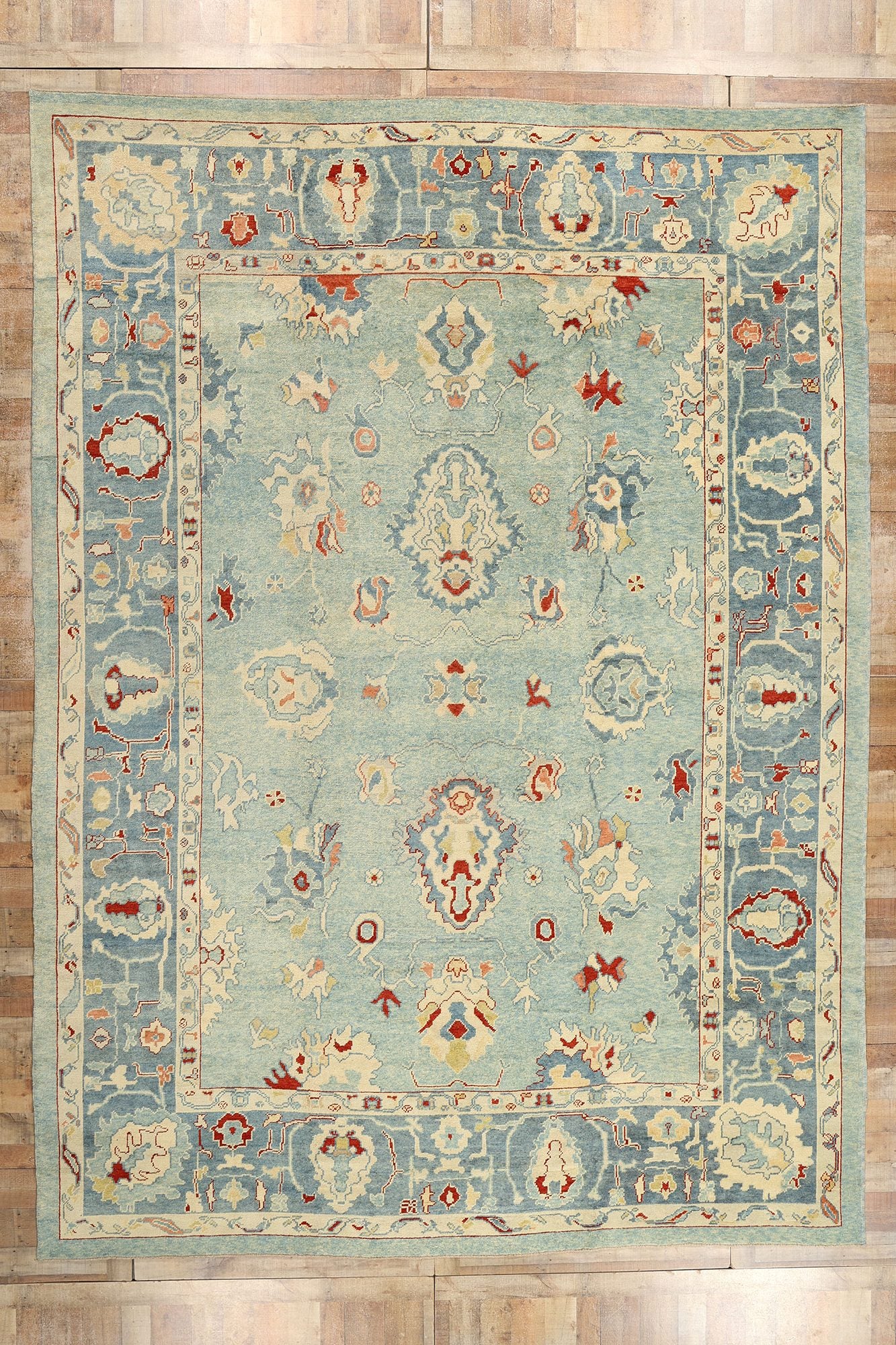 11 x 16 Modern Blue Turkish Oushak Rug 51856