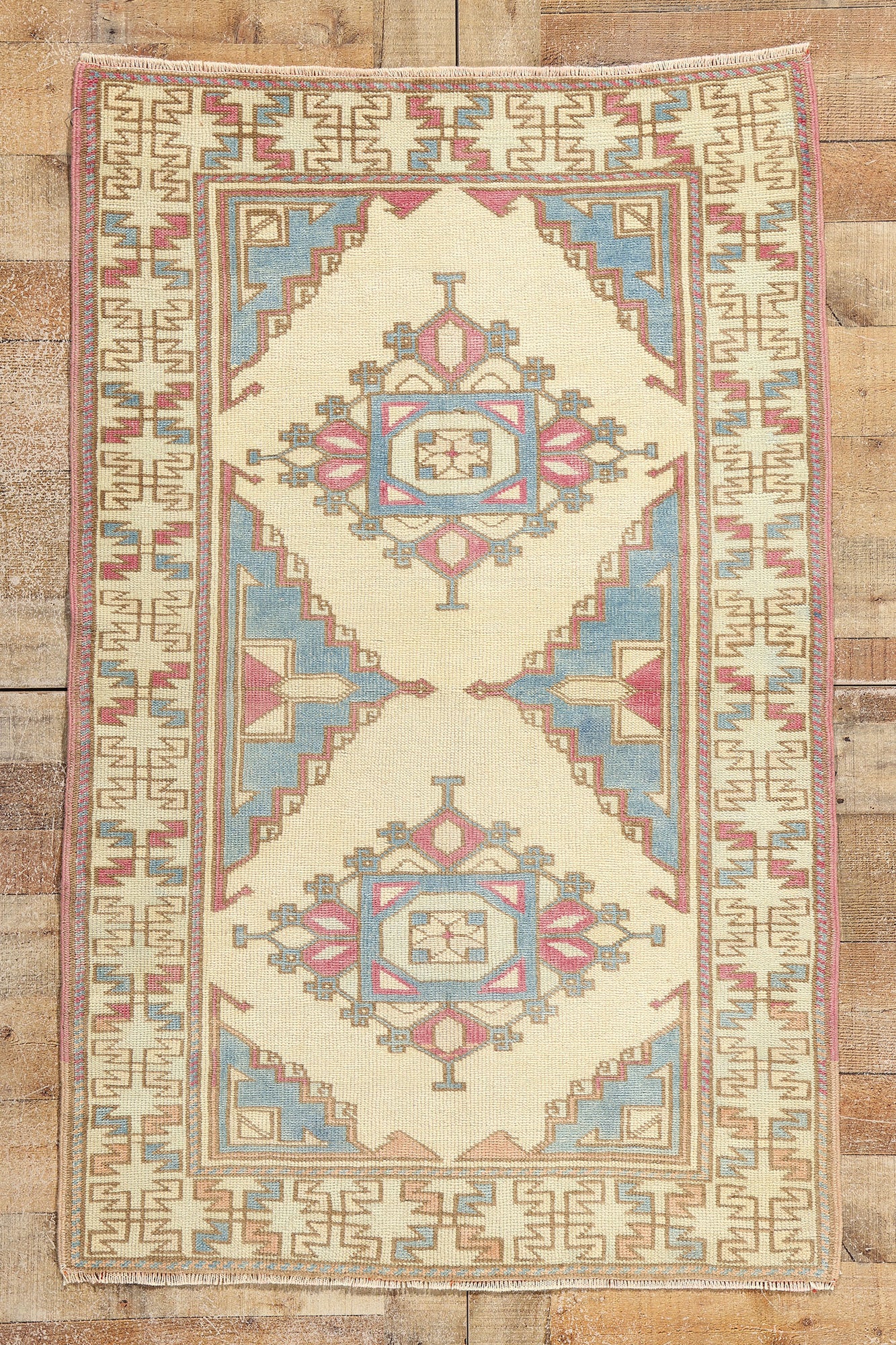 3 x 5 Vintage Blue Turkish Oushak Rug 53926