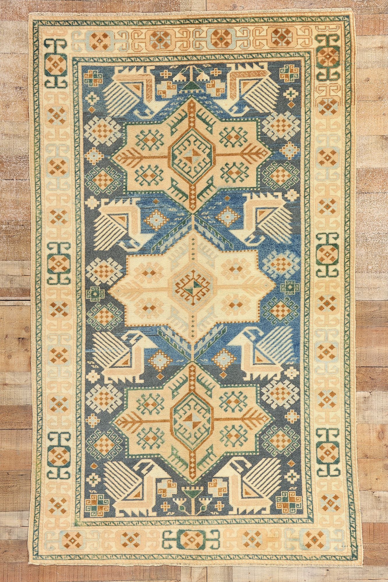 4 x 7 Vintage Blue Turkish Oushak Rug 53702