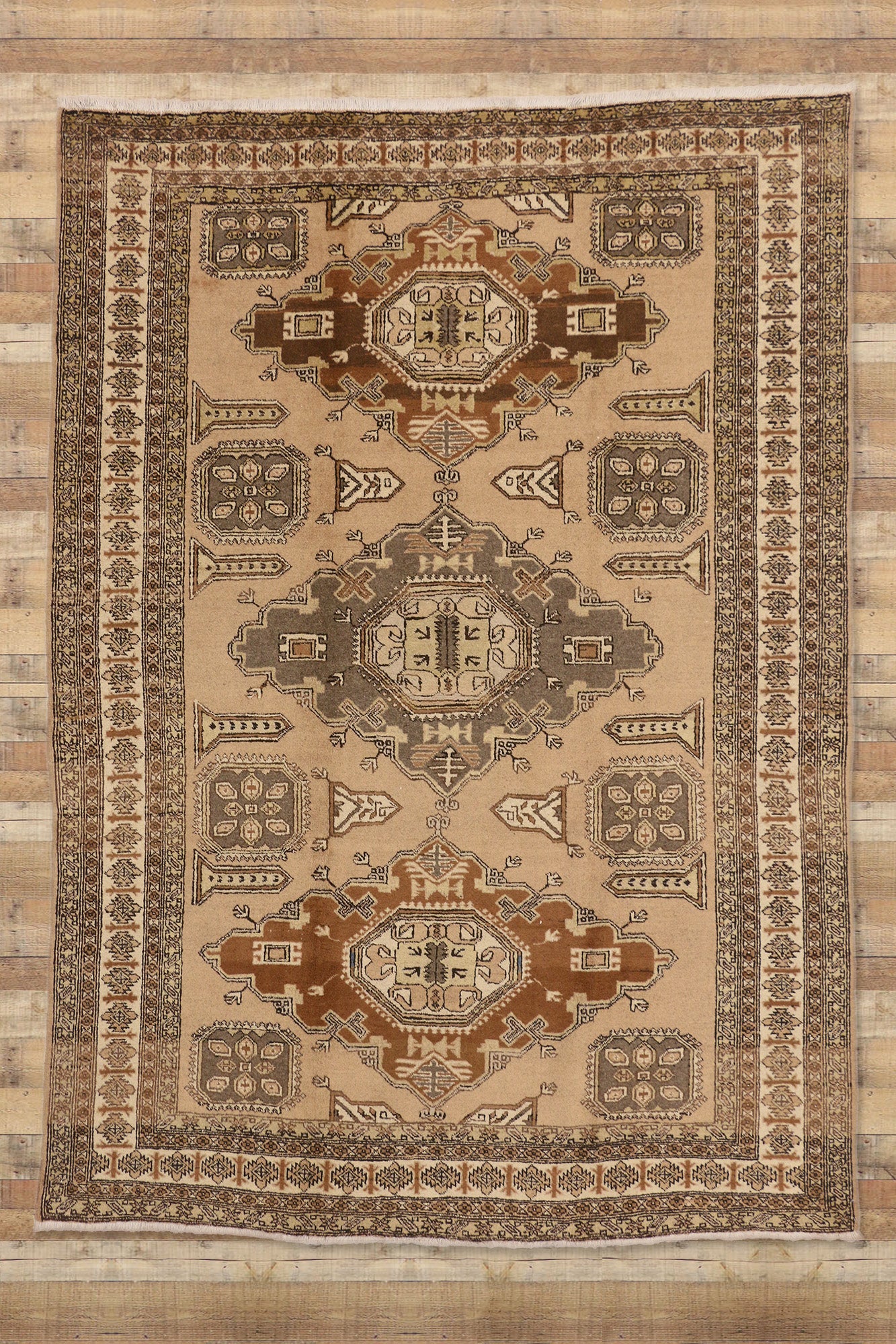 7 x 10 Vintage Brown Persian Ardabil Rug 72037
