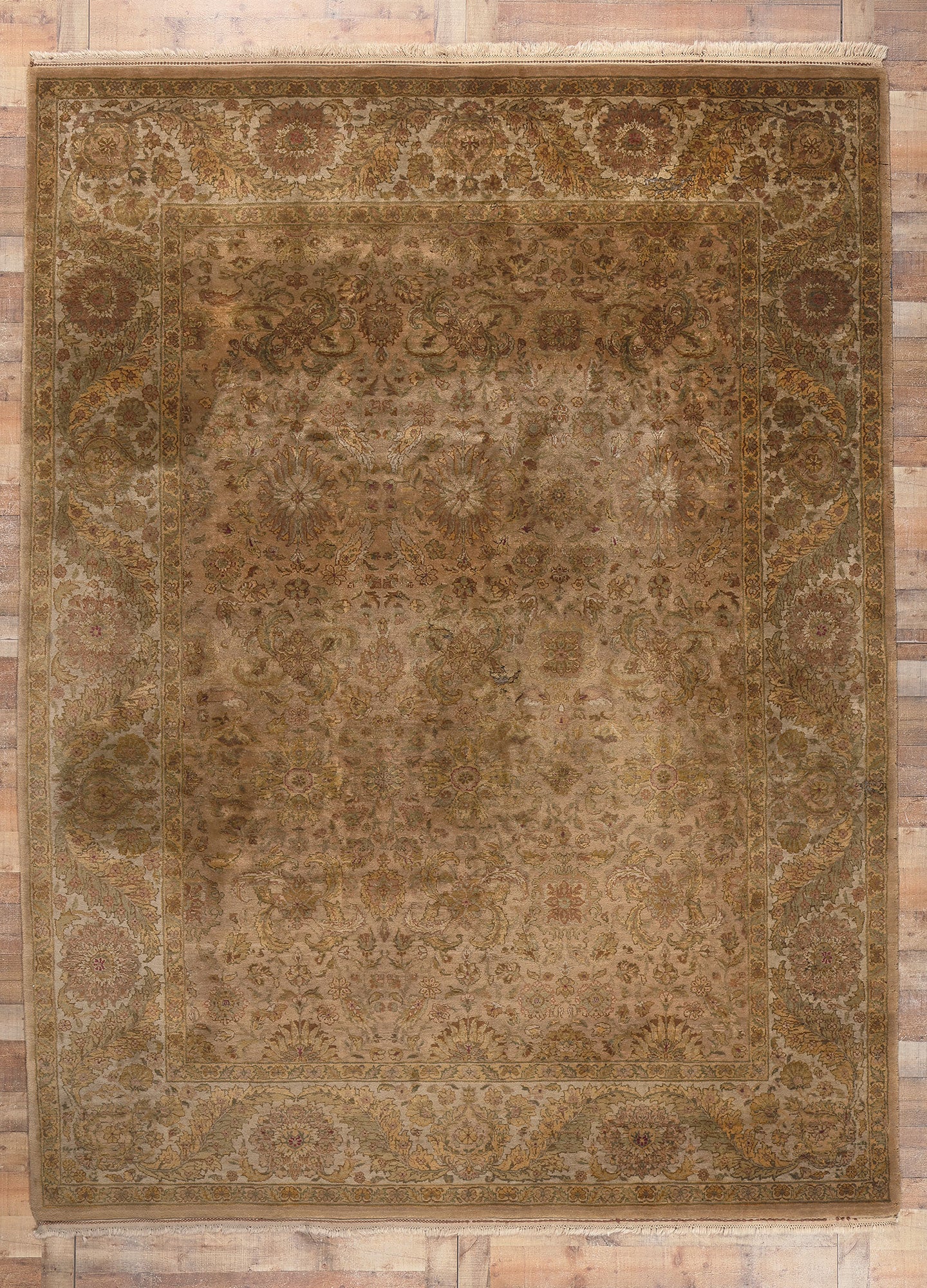 9 x 12 Earth-Tone Vintage Brown Indian Rug 78625