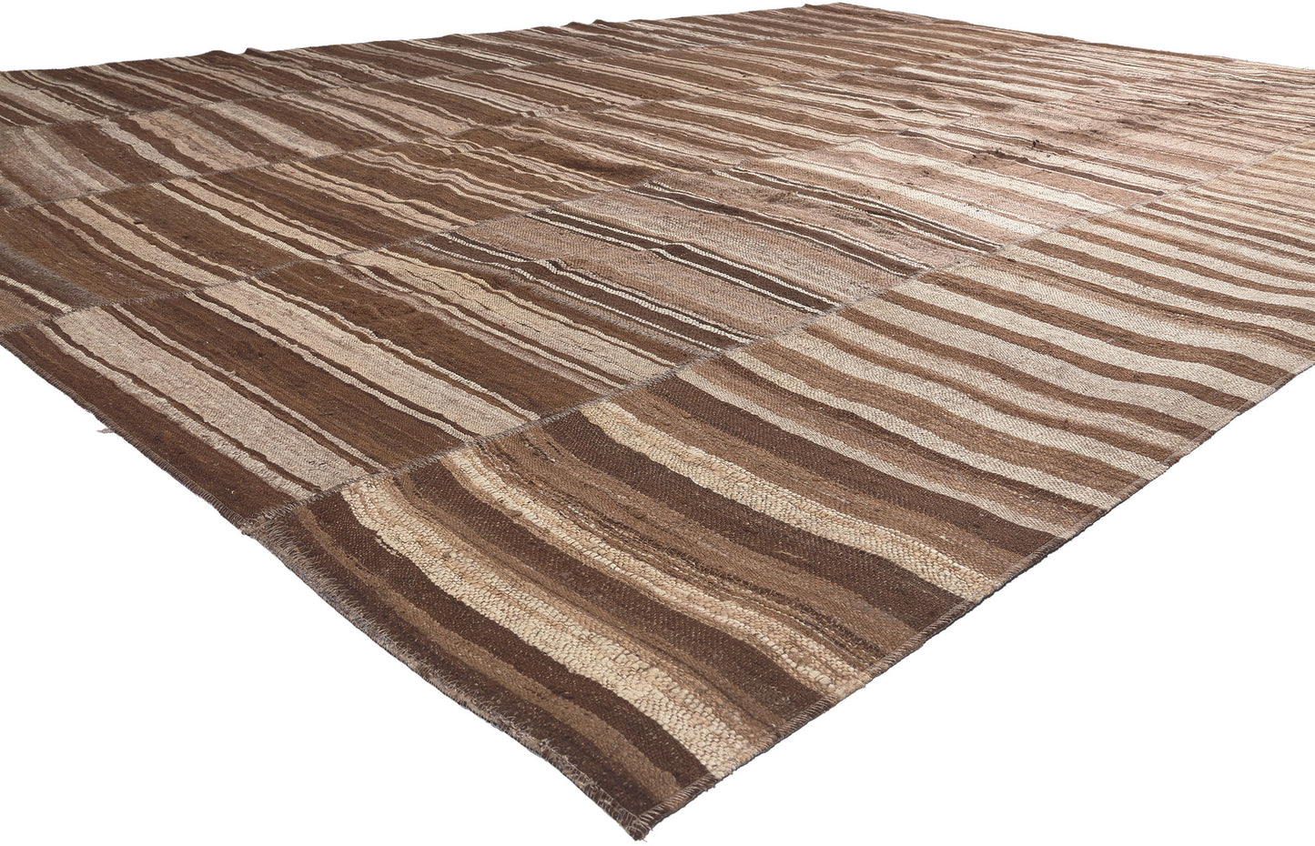 10 x 14 Brown Vintage Turkish Striped Kilim Rug 60632