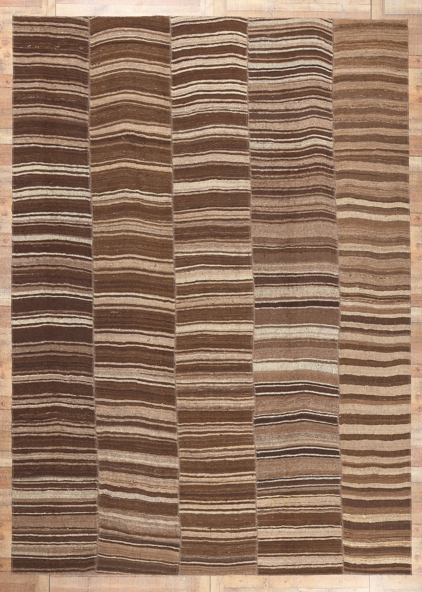 10 x 14 Brown Vintage Turkish Striped Kilim Rug 60632