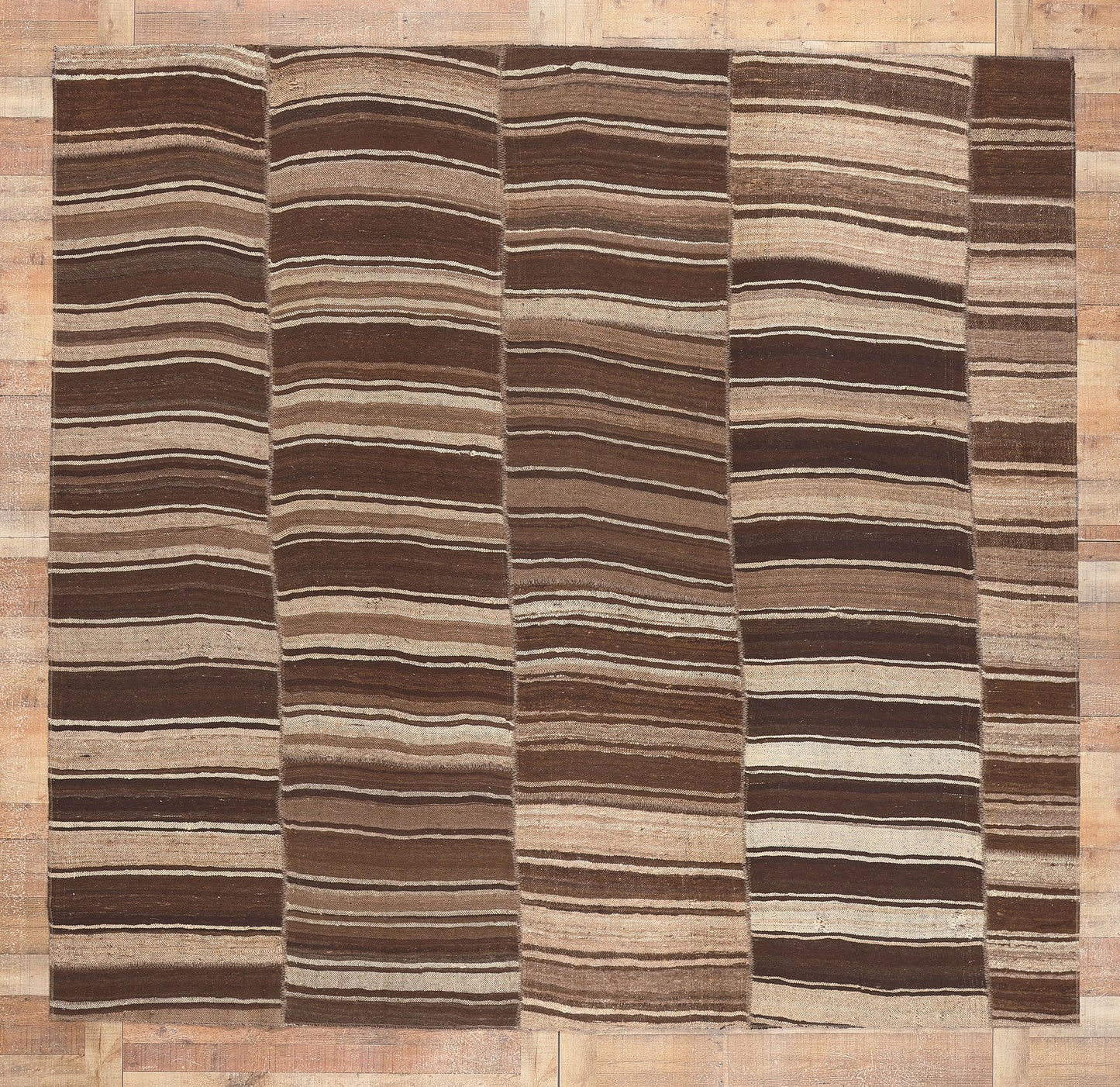 10 x 9 Brown Vintage Striped Turkish Kilim Rug 60634