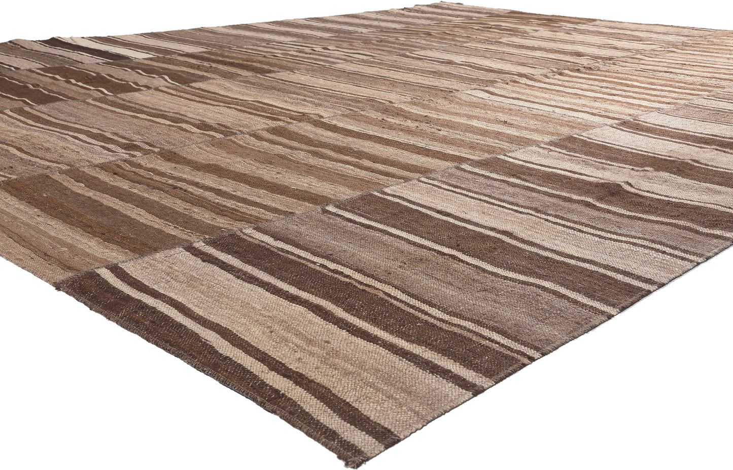 11 x 14 Brown Vintage Turkish Striped Kilim Rug 60631