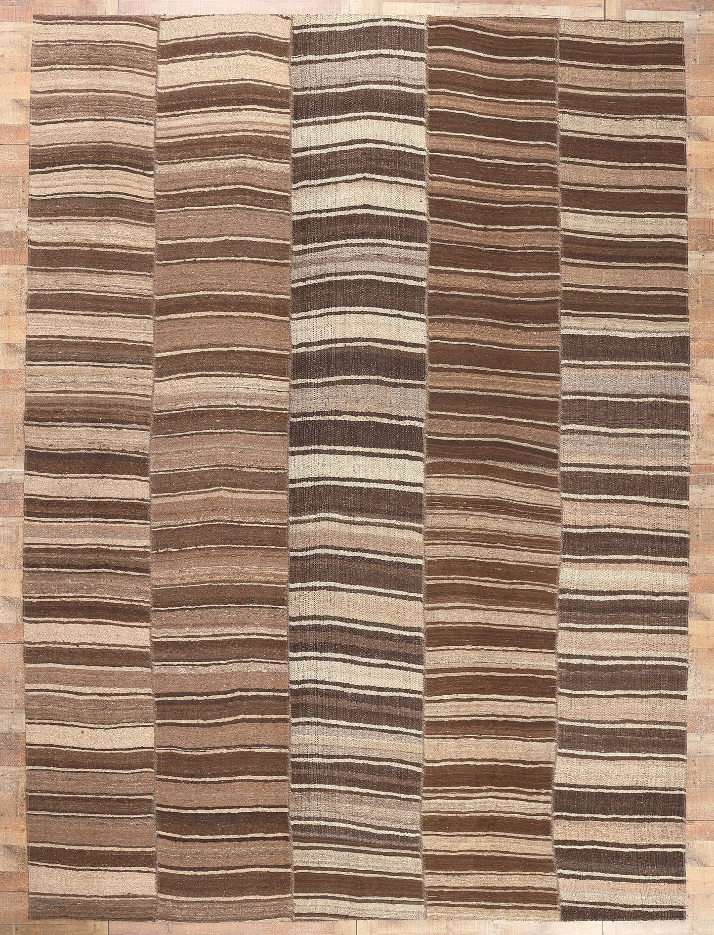 11 x 14 Brown Vintage Striped Turkish Kilim Rug 60633