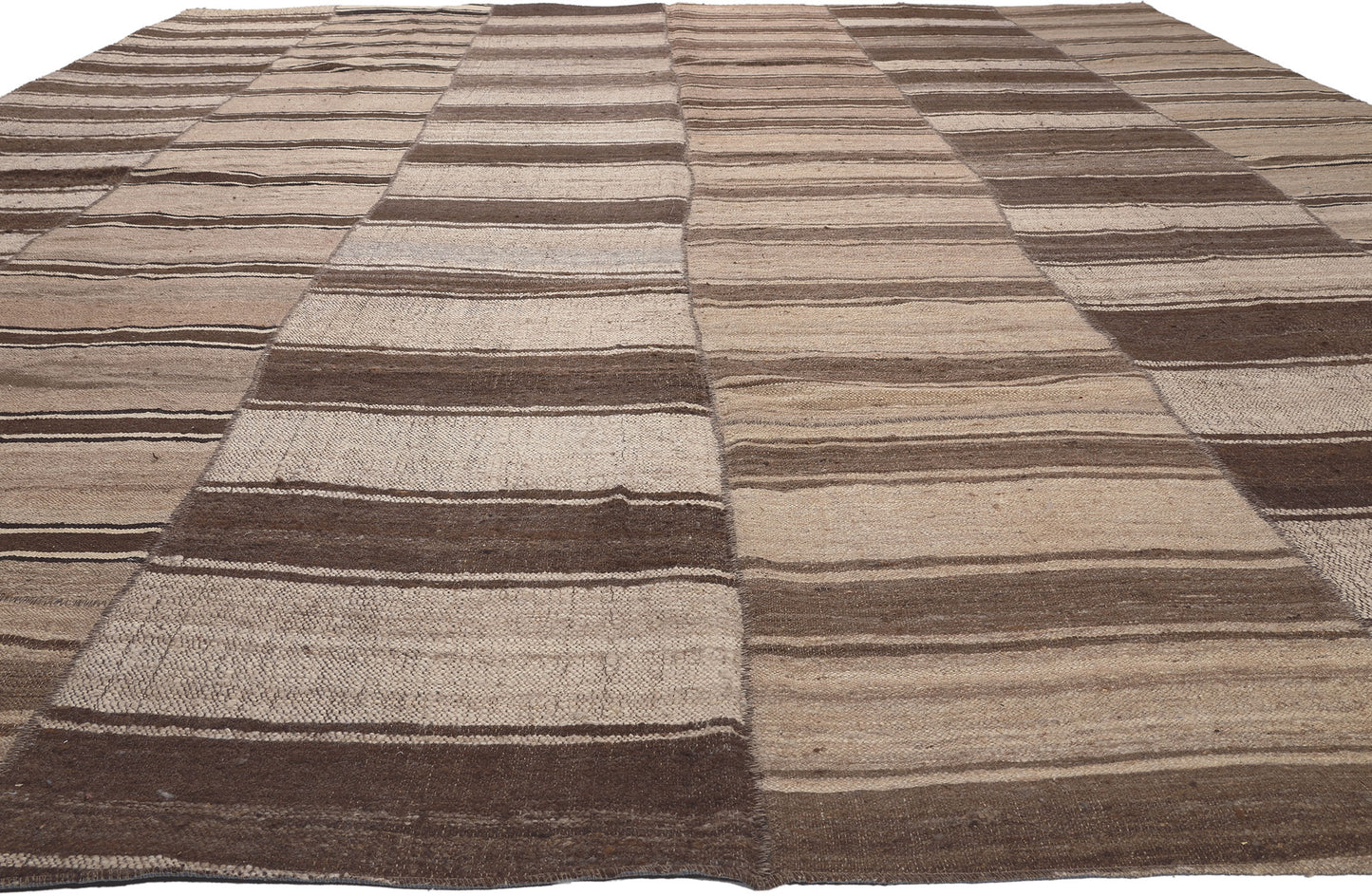 13 x 16 Brown Vintage Striped Turkish Kilim Rug 60635