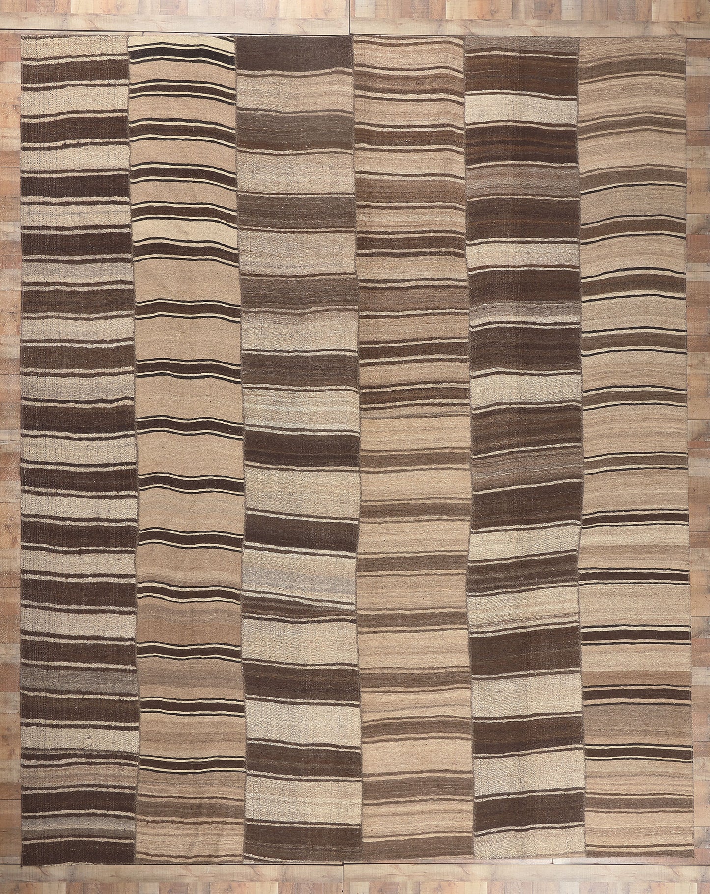 13 x 16 Brown Vintage Striped Turkish Kilim Rug 60635