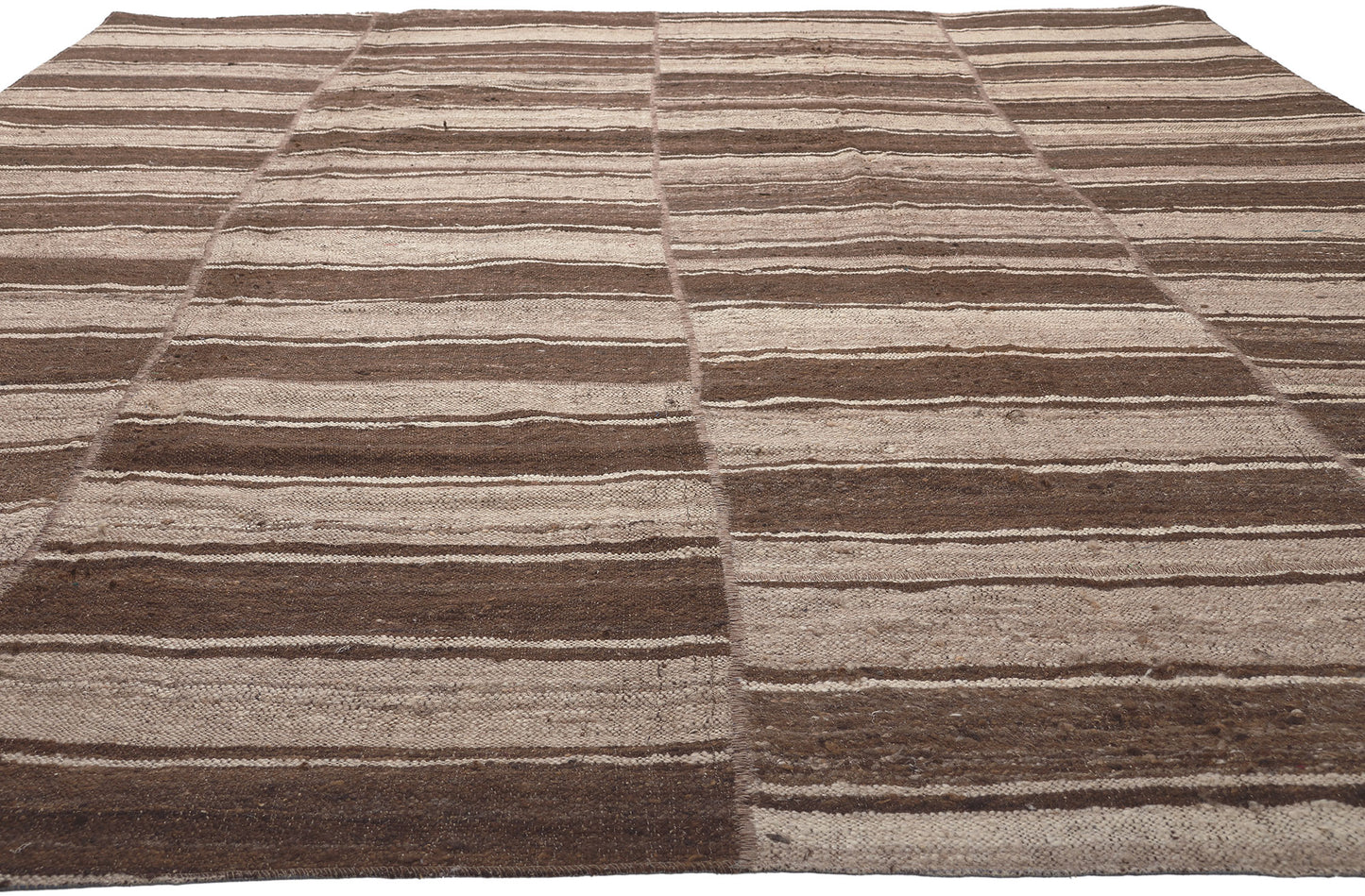 9 x 11 Brown Vintage Striped Turkish Kilim Rug 60638