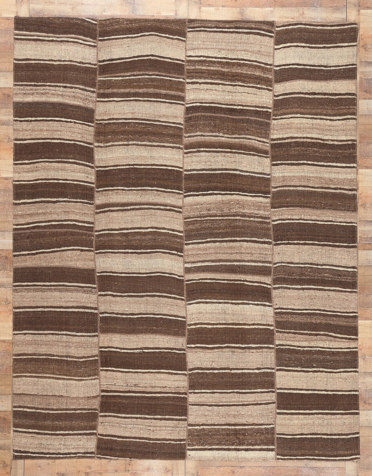 9 x 11 Brown Vintage Striped Turkish Kilim Rug 60638