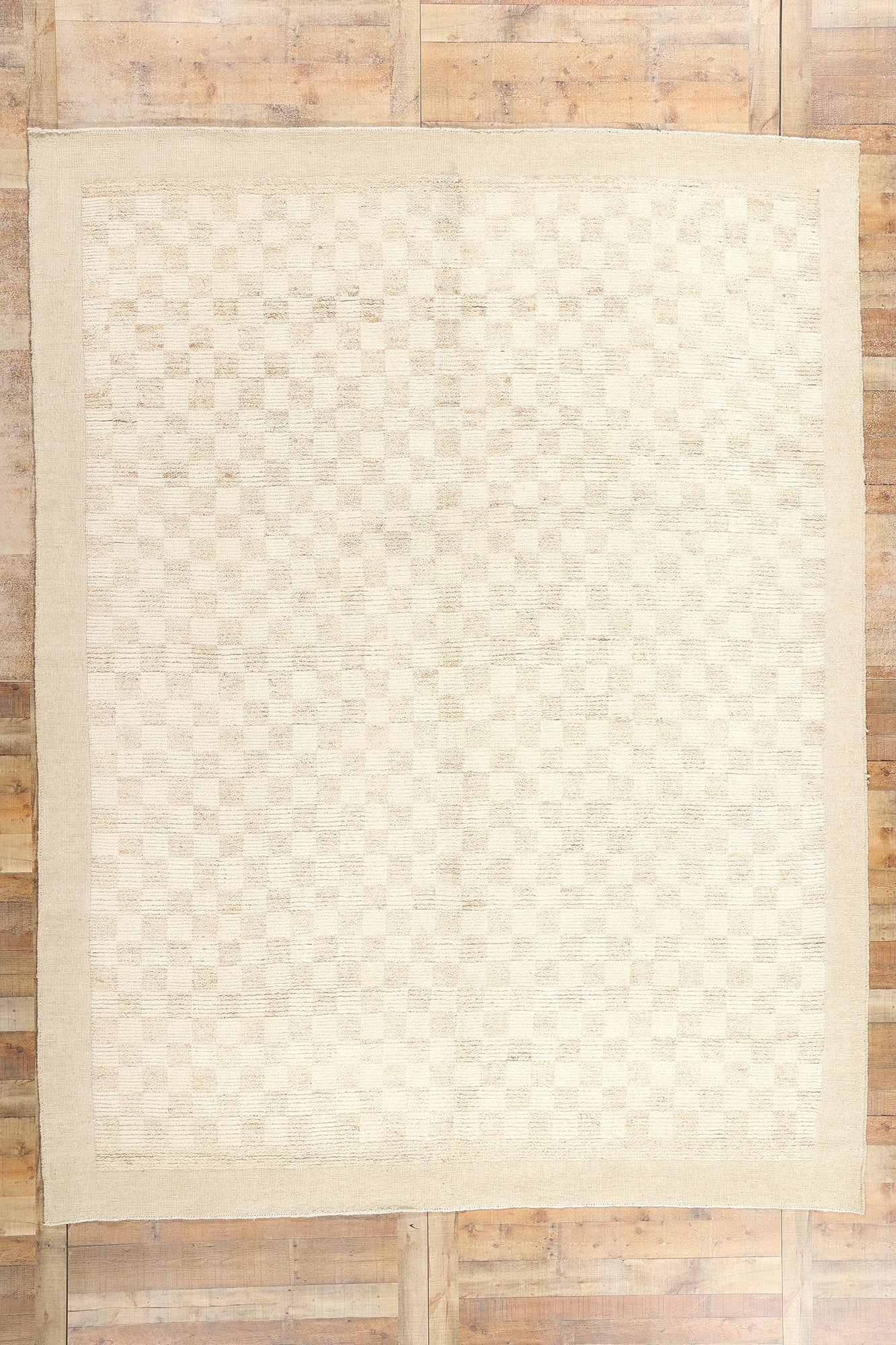 9 x 12 Modern Beige Checkered Moroccan Rug 81071