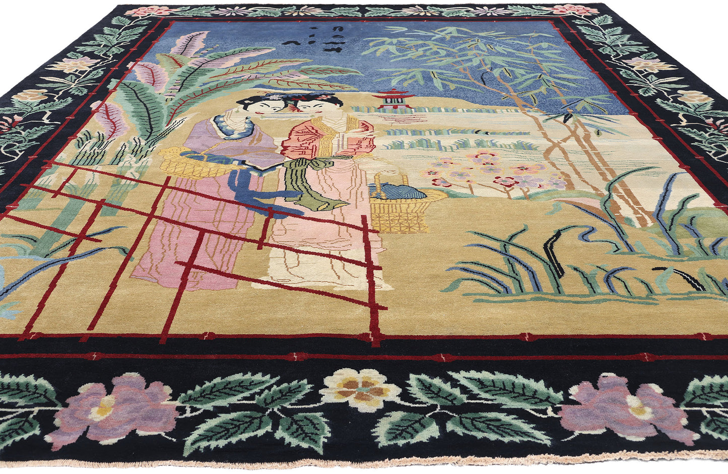 9 x 12 Modern Chinese Art Deco Pictorial Rug 31321