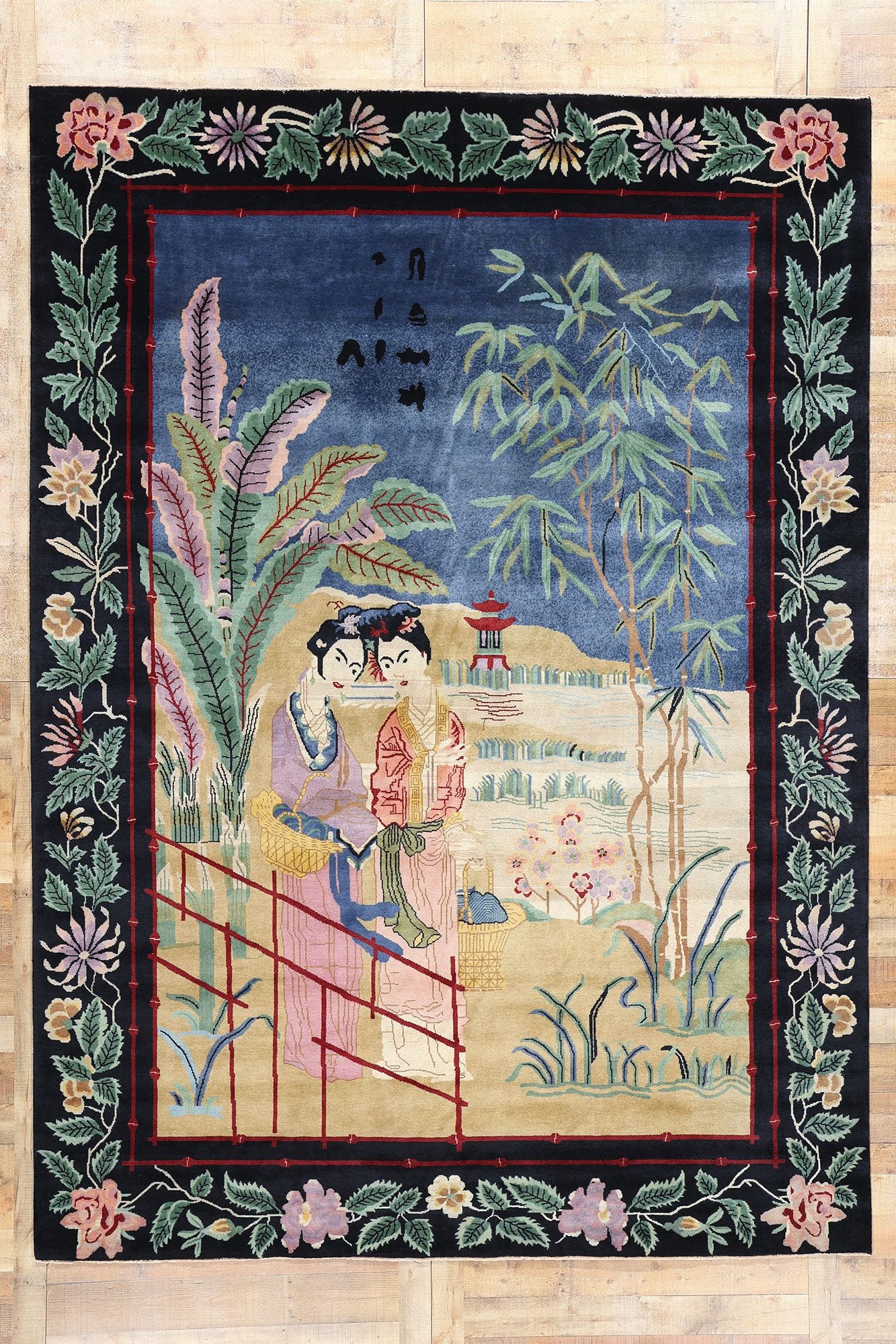 9 x 12 Modern Chinese Art Deco Pictorial Rug 31321