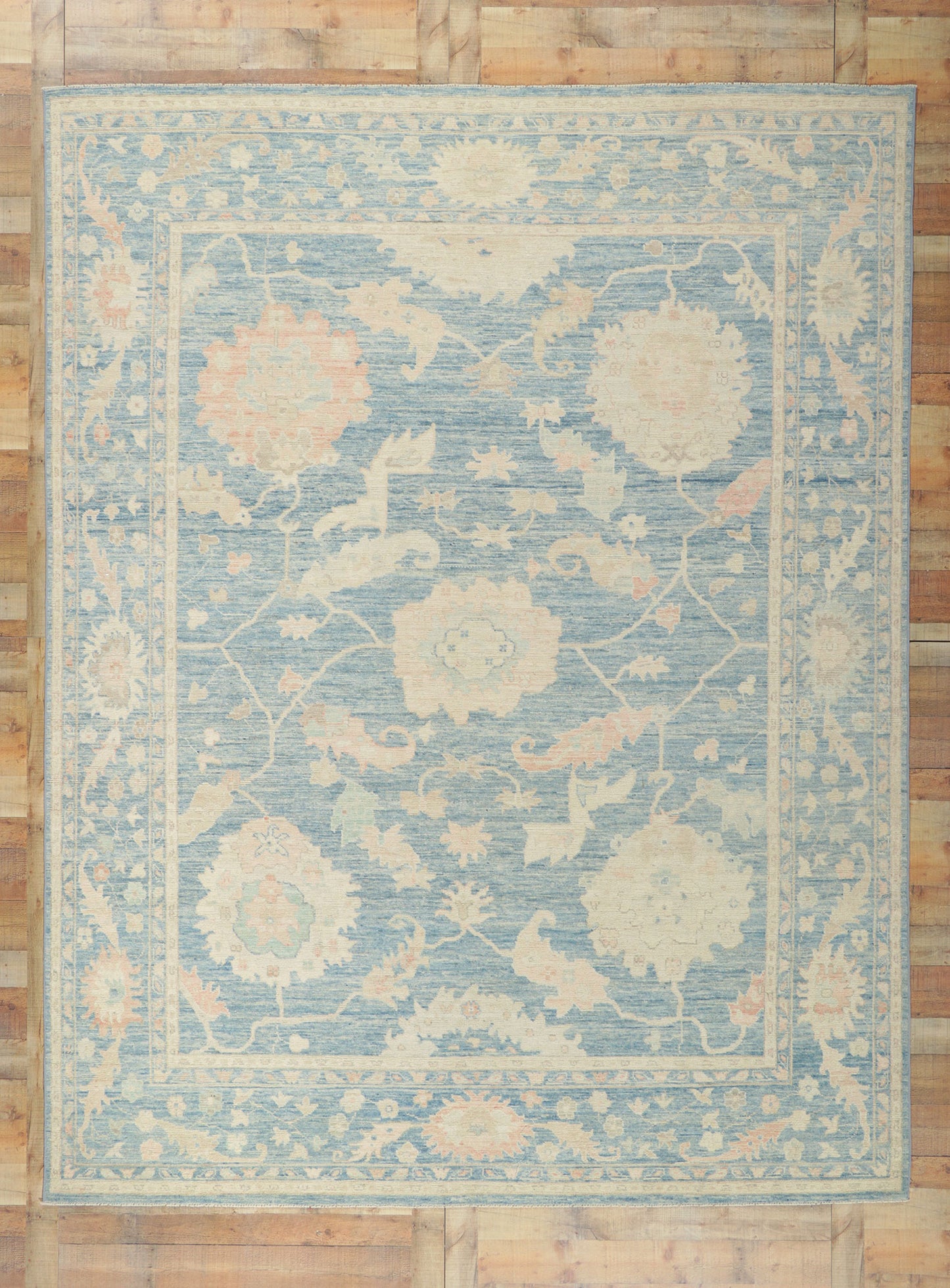 9 x 12 Colorful Blue Oushak Rug 80917