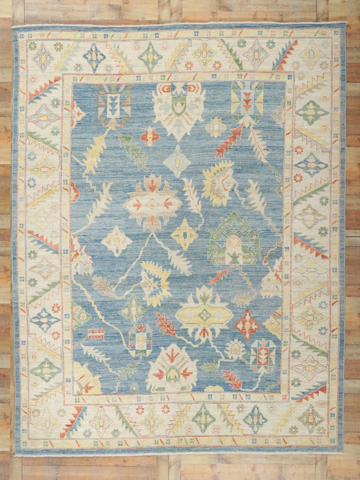 9 x 12 Colorful Blue Oushak Rug 80958