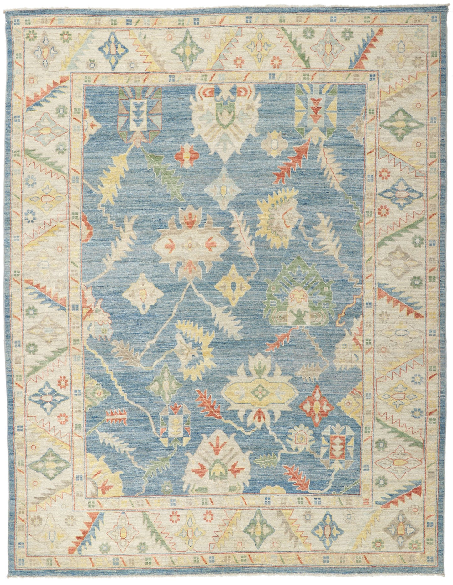 9 x 12 Colorful Blue Oushak Rug 80958