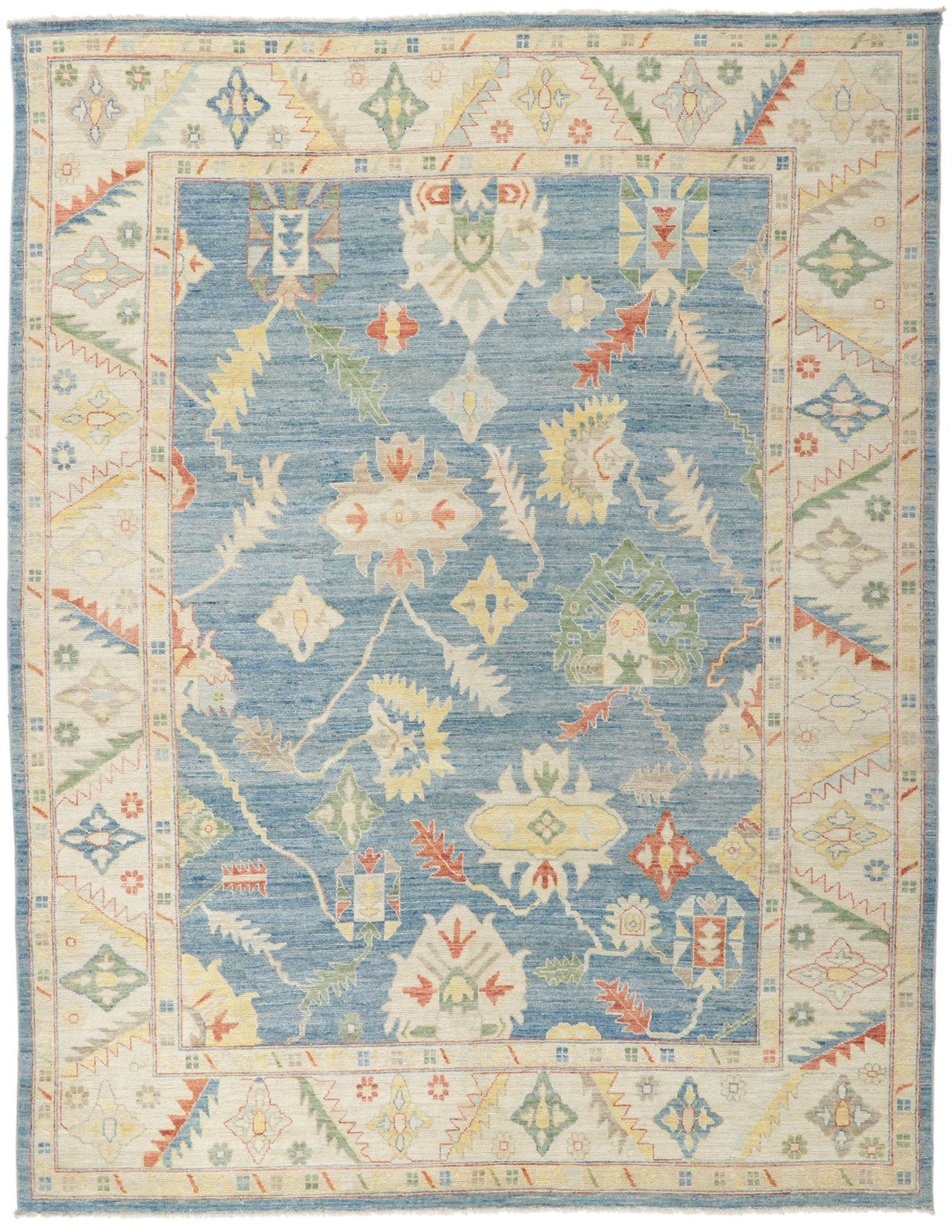 9 x 12 Colorful Blue Oushak Rug 80958