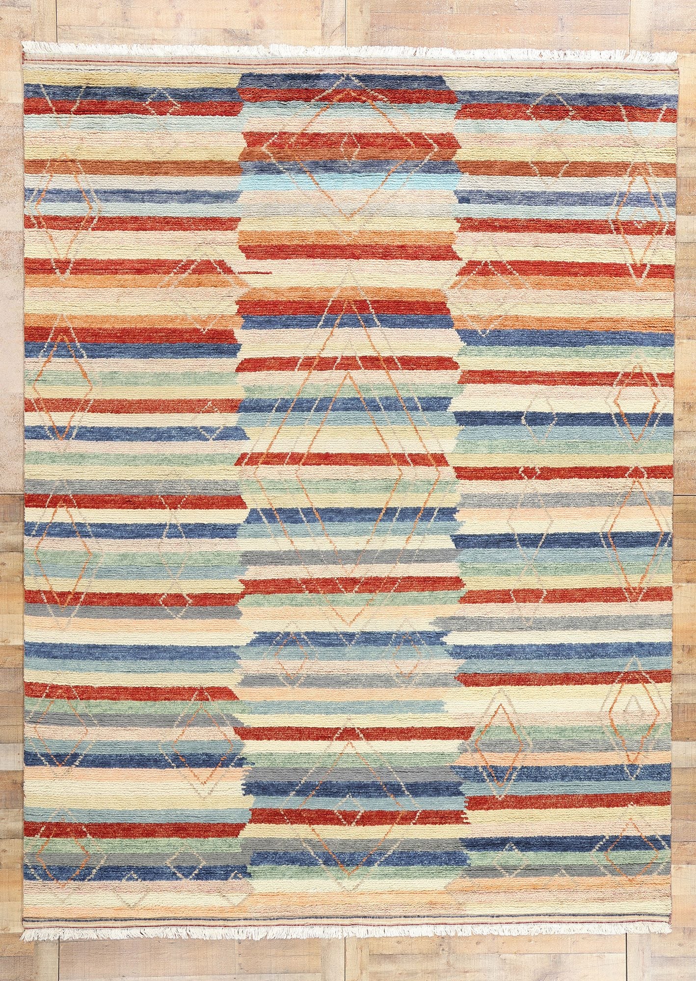 9 x 12 Modern Striped Tribal Moroccan Rug 31265