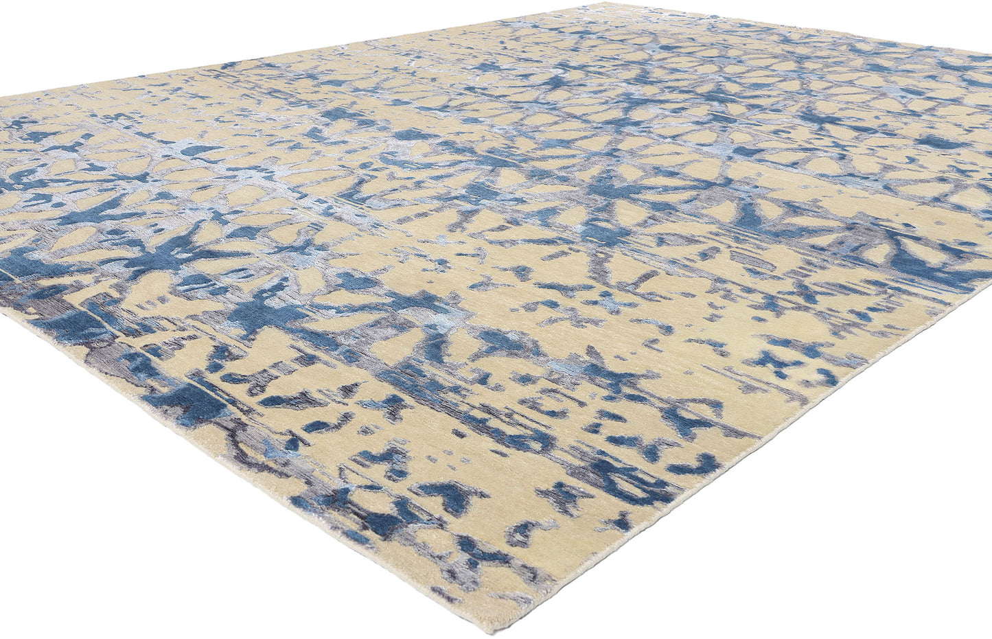 9 x 12 Contemporary Abstract High-Low Wool and Silk Rug 31046