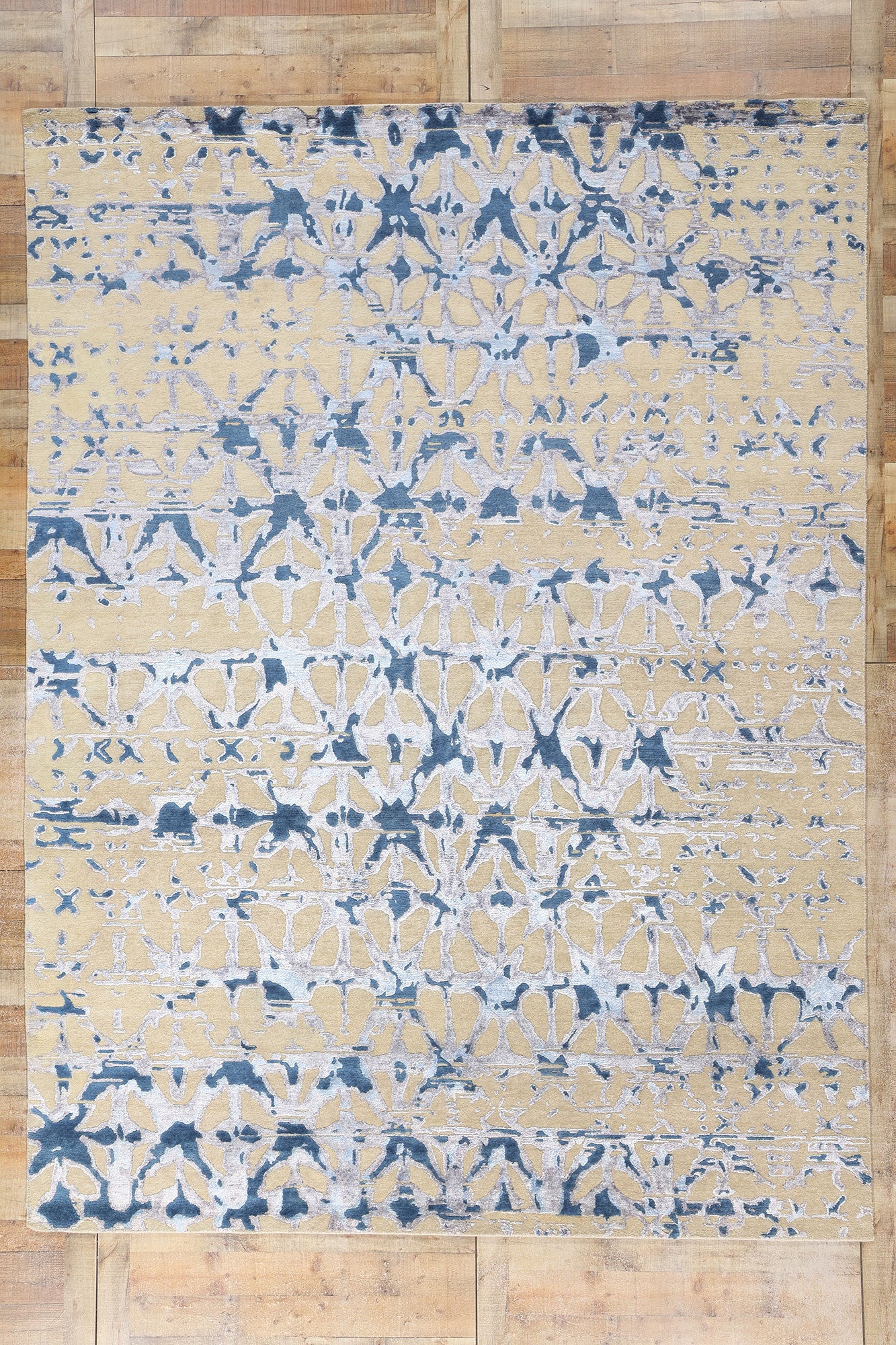 9 x 12 Contemporary Abstract High-Low Wool and Silk Rug 31046