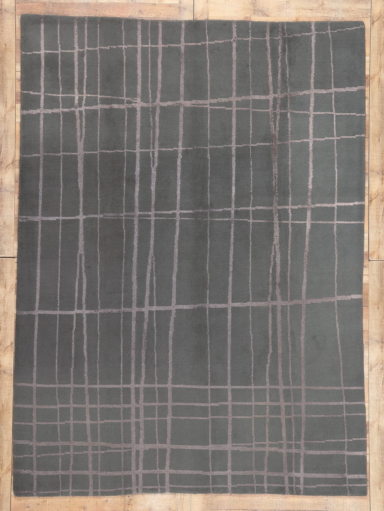 8 x 11 Vintage Gray Tibetan Wool and Silk Rug 77308