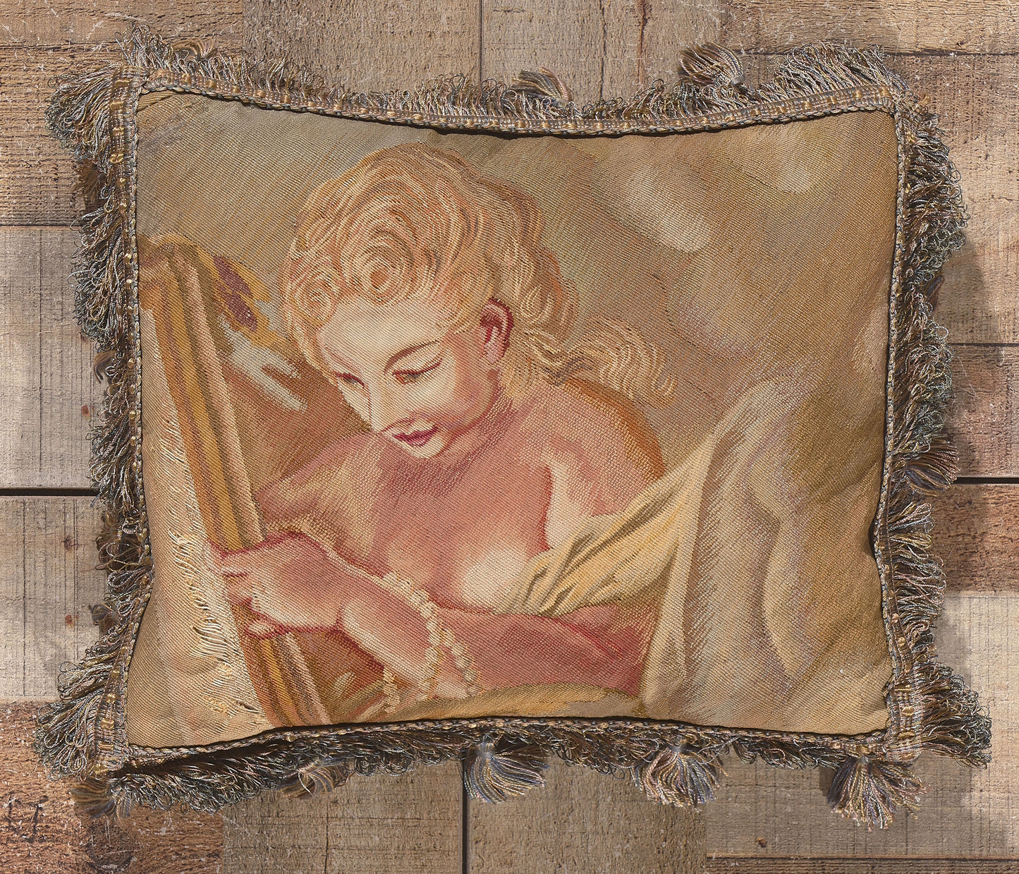 1 x 1 Antique French Aubusson Pillow 78617