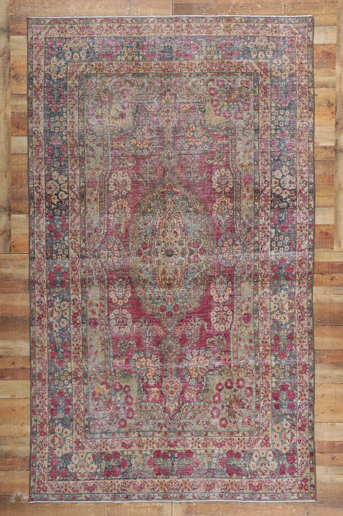 6 x 11 Antique-Worn Persian Kerman Rug 61013