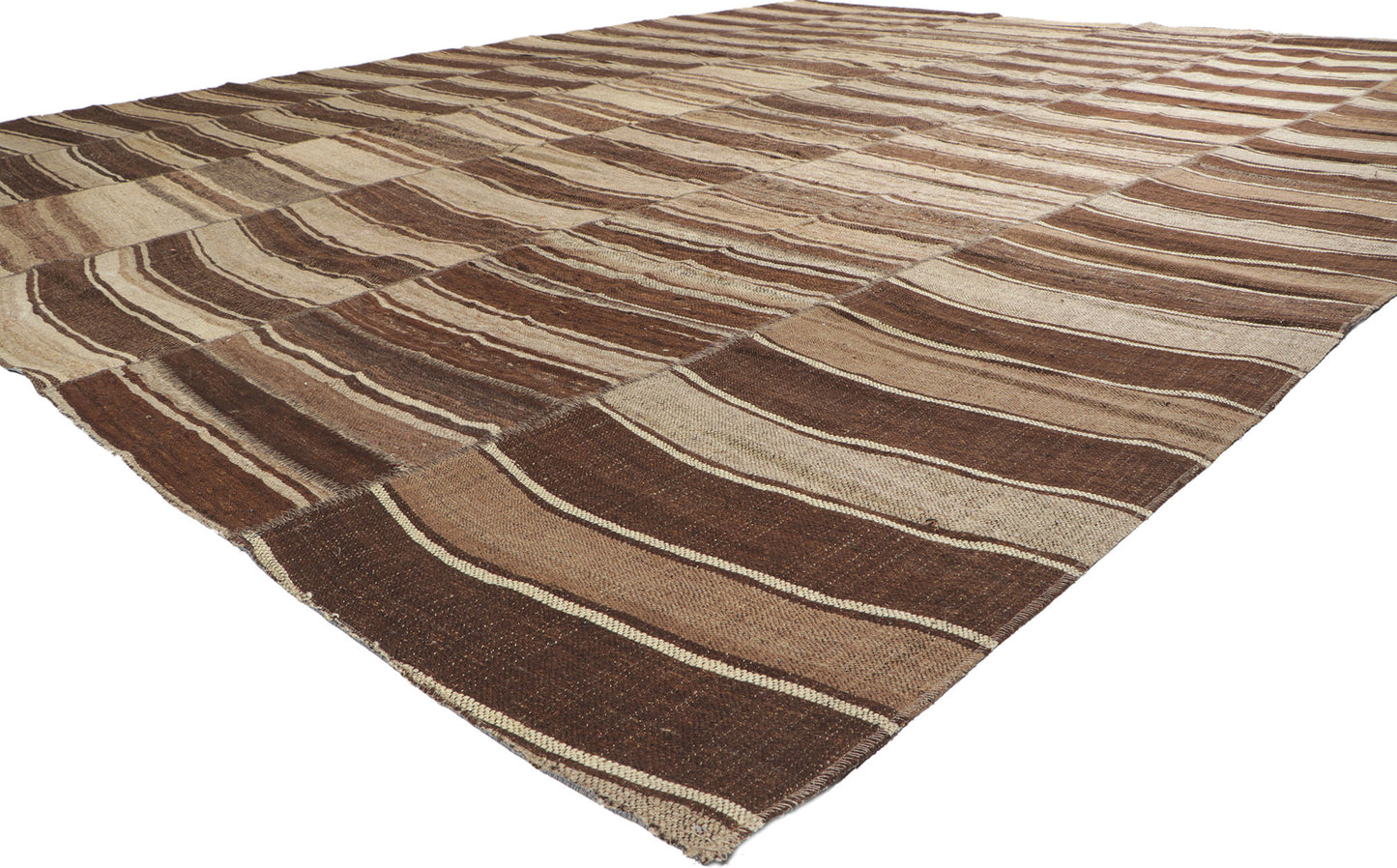 12 x 15 Brown Vintage Striped Turkish Kilim Rug 60636