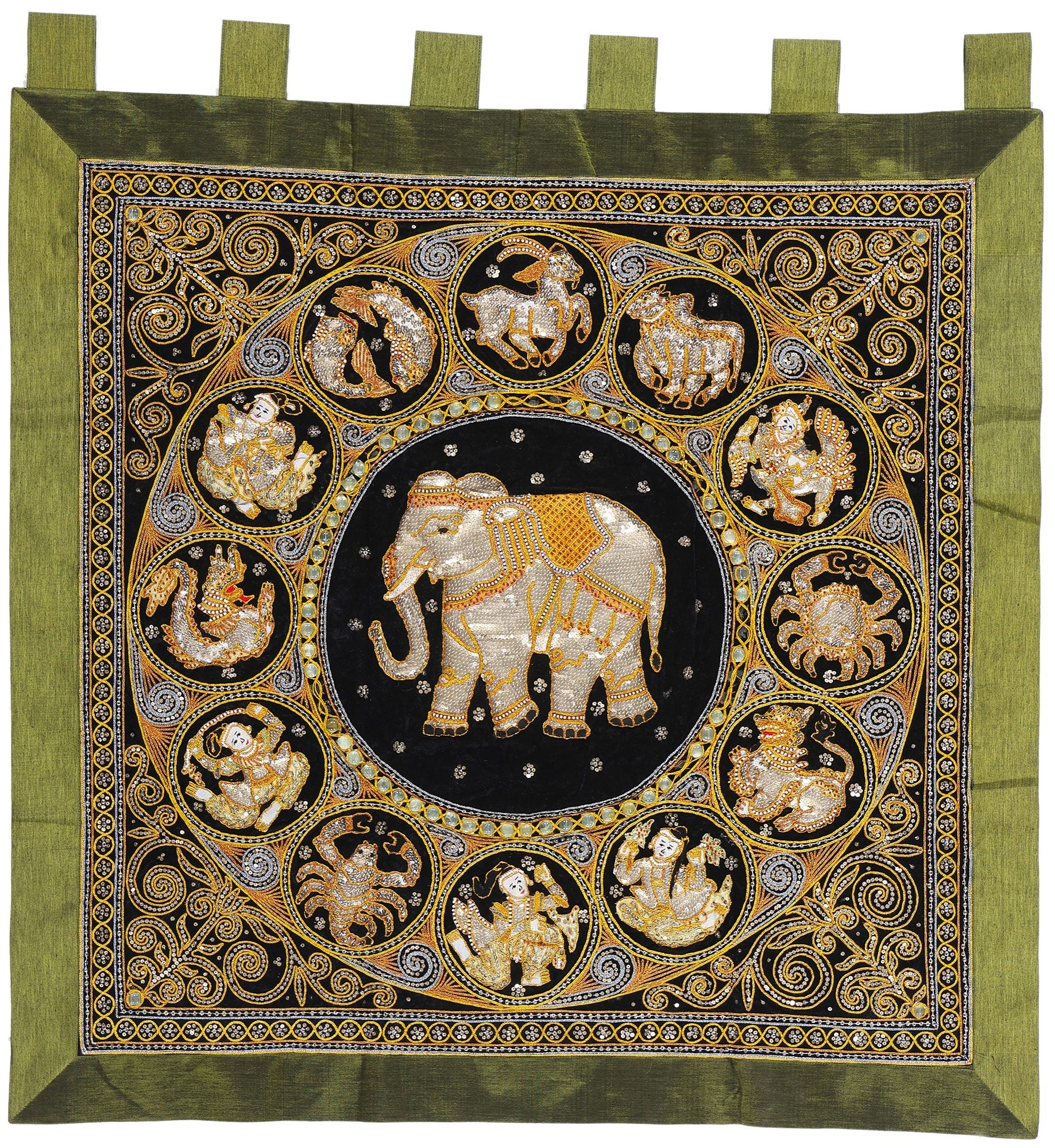 4 x 4 Vintage Embroidered Burmese Kalaga Tapestry 78841