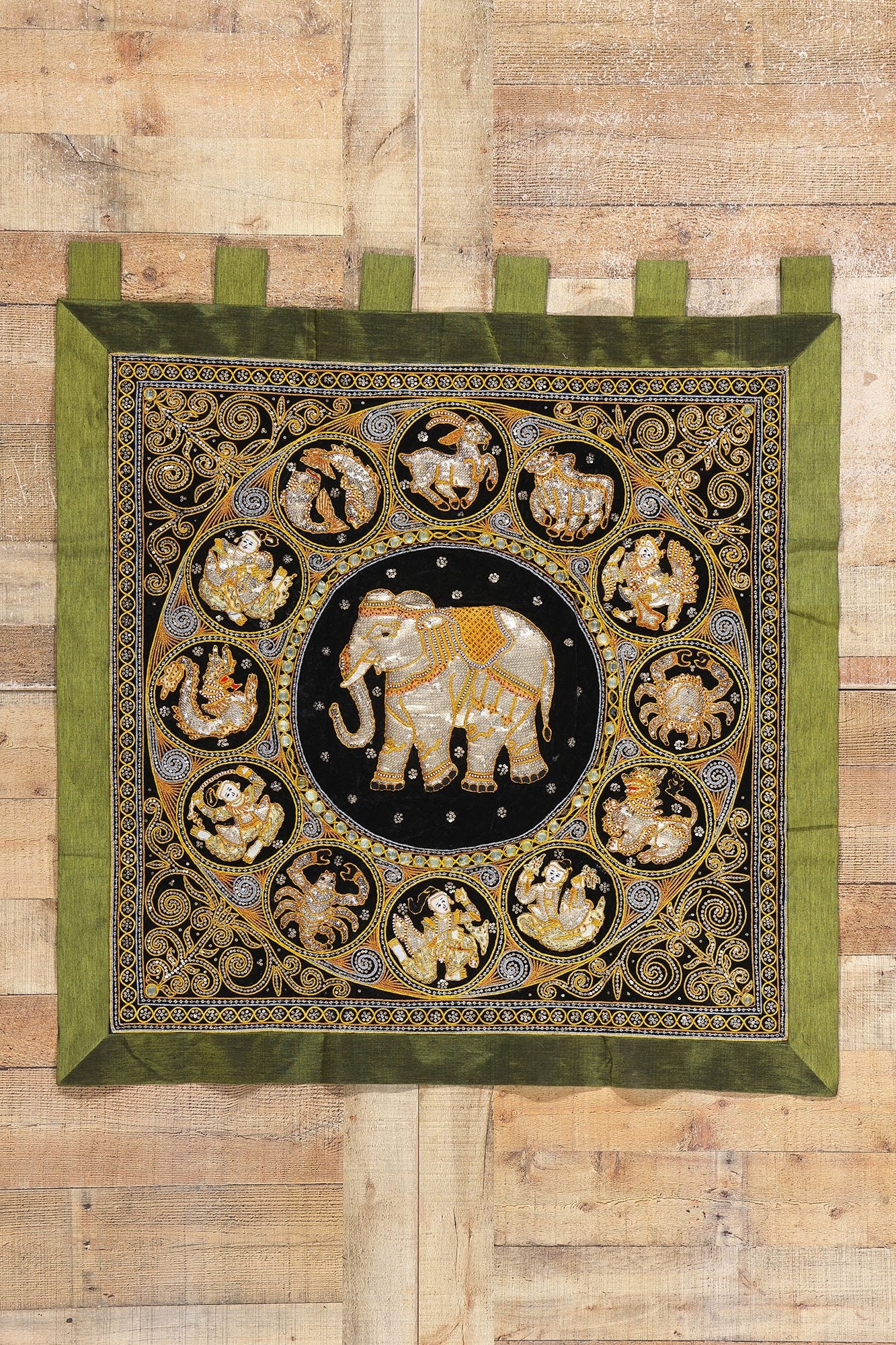 4 x 4 Vintage Embroidered Burmese Kalaga Tapestry 78841