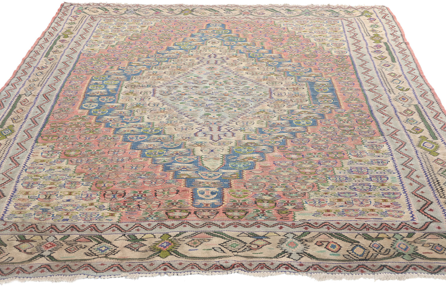 5 x 6 Vintage Persian Floral Bijar Kilim Rug 78213