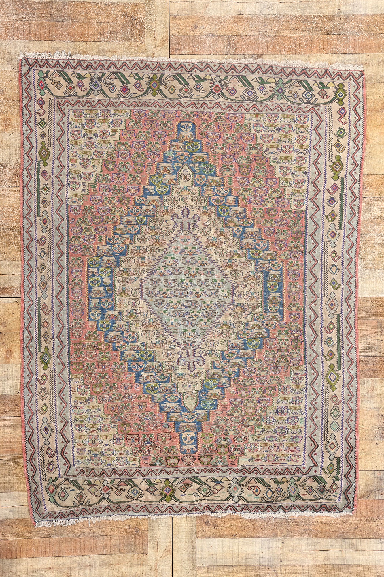 5 x 6 Vintage Persian Floral Bijar Kilim Rug 78213